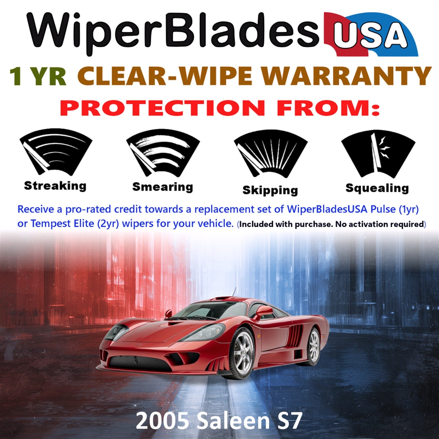 2005 Saleen S7 Front w/Rear Wiper blades Set Includes 1yr Wear Warranty & Free Delivery