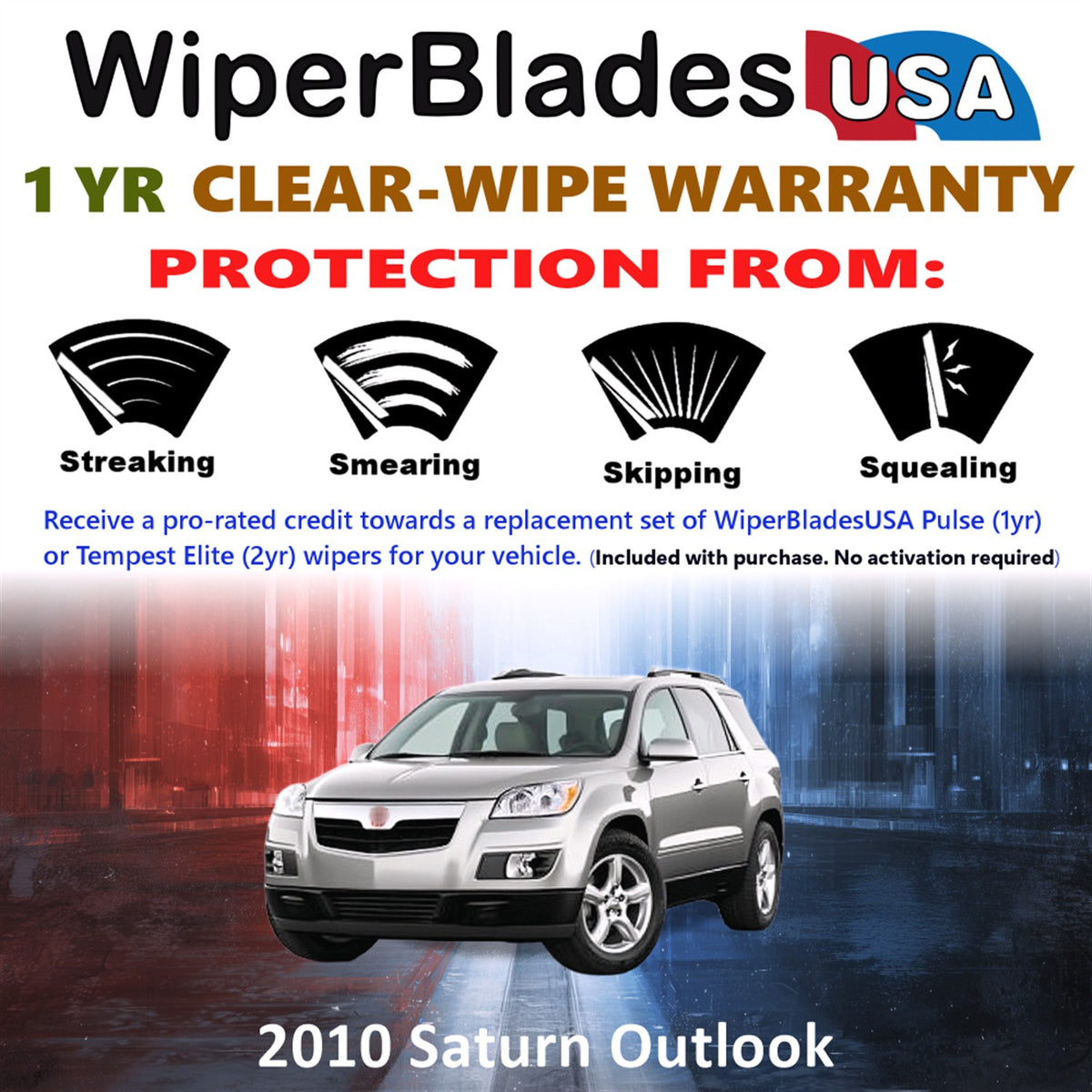 2010 Saturn Outlook Front w/Rear Wiper blades Set Includes 1yr Wear Warranty & Free Delivery