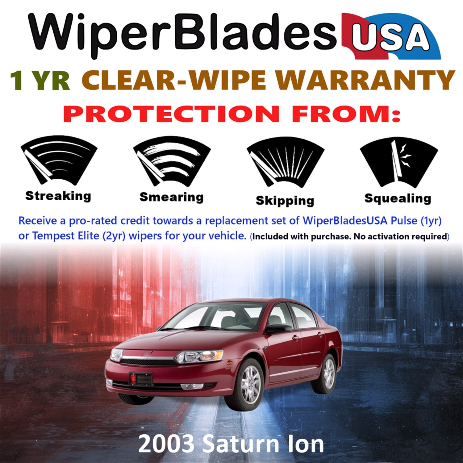 2003 Saturn Ion Front Wiper blades Set Includes 1yr Wear Warranty & Free Delivery