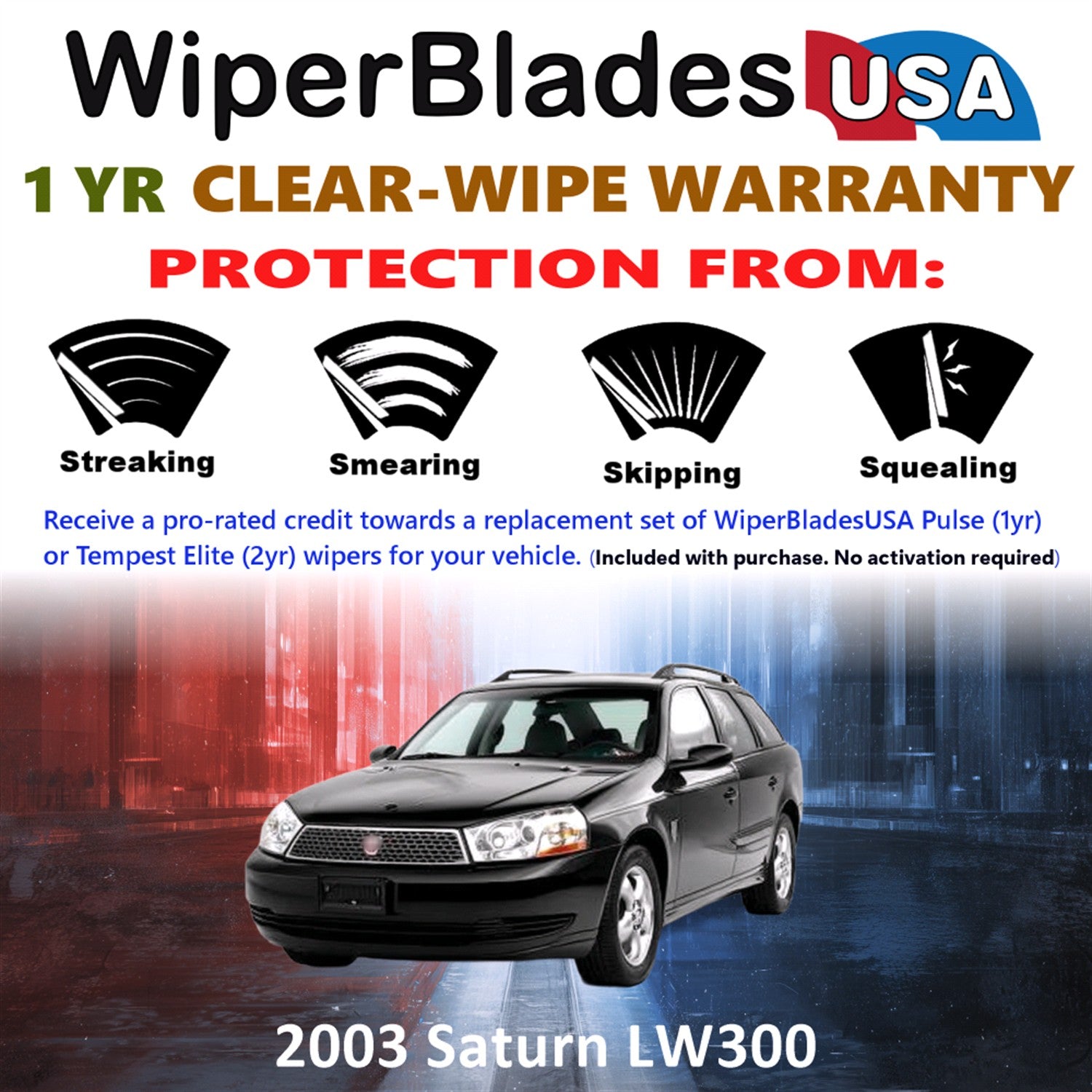 2003 Saturn LW300 Front Wiper blades Set Includes 1yr Wear Warranty & Free Delivery