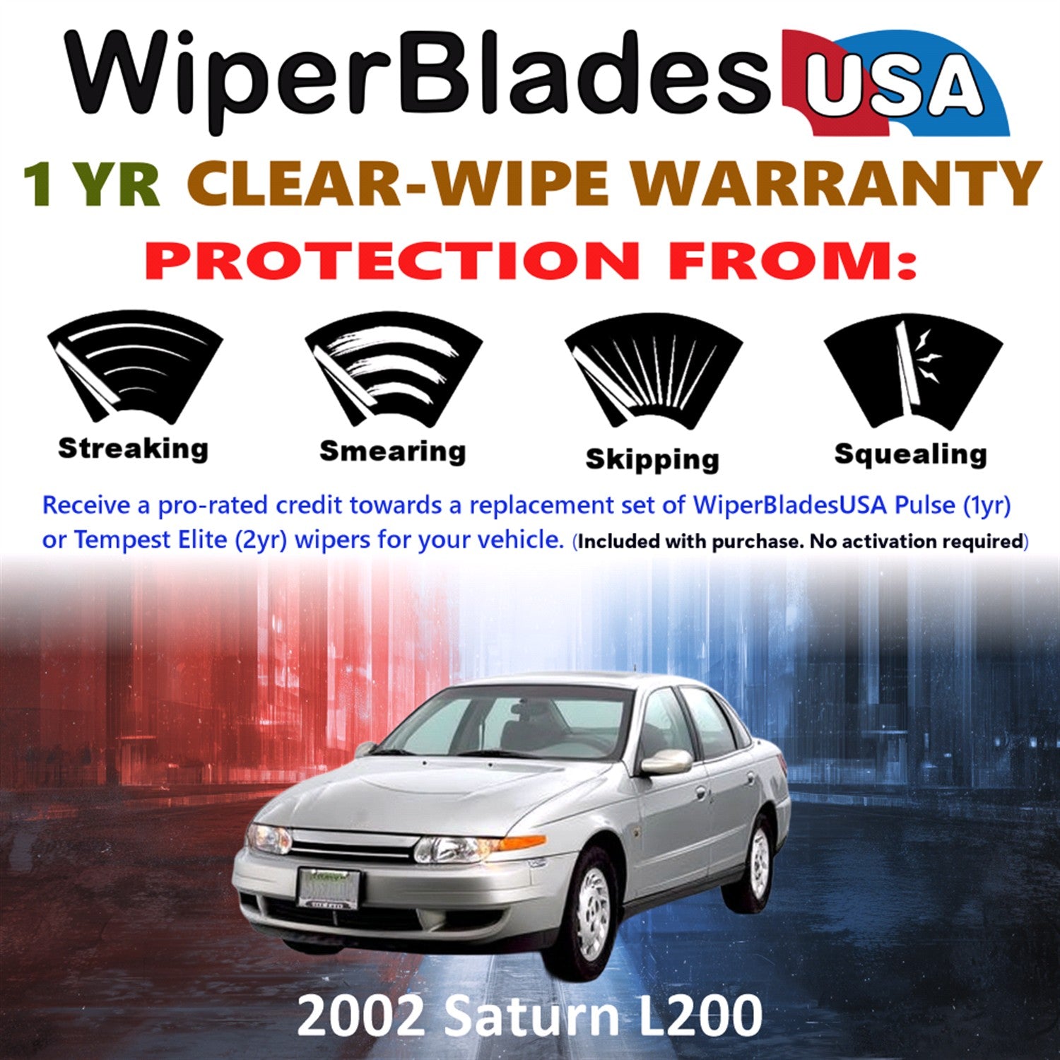 2002 Saturn L200 Front Wiper blades Set Includes 1yr Wear Warranty & Free Delivery