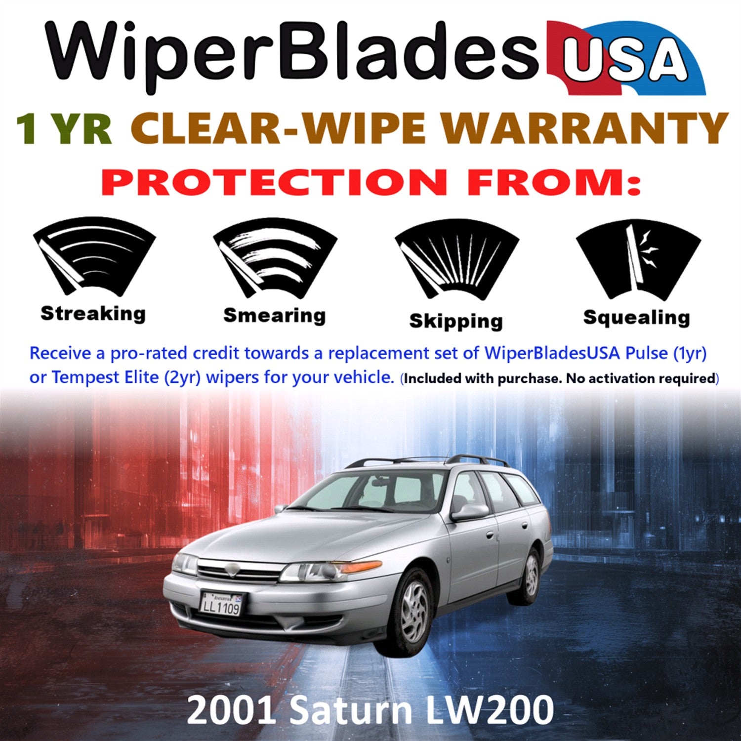 2001 Saturn LW200 Front w/Rear Wiper blades Set Includes 1yr Wear Warranty & Free Delivery
