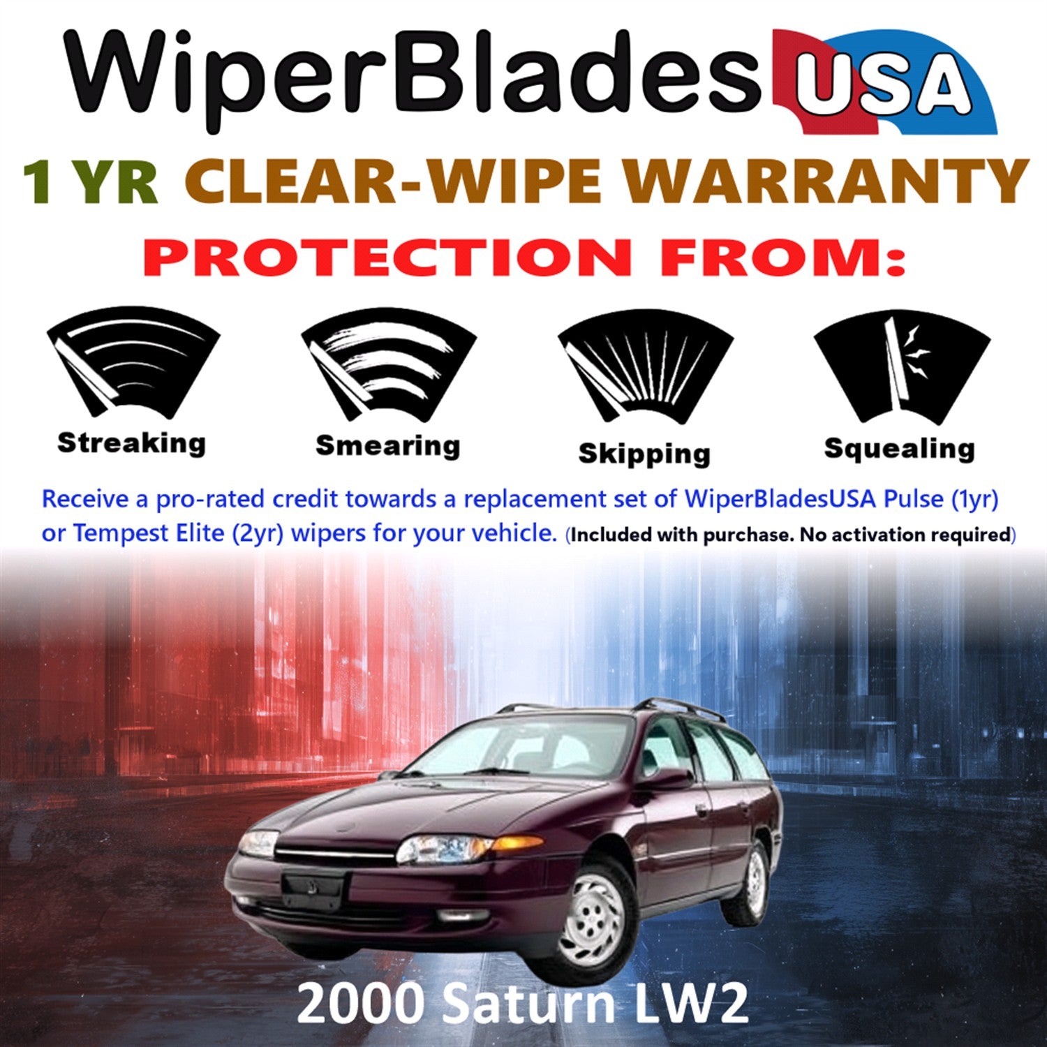 2000 Saturn LW2 Front w/Rear Wiper blades Set Includes 1yr Wear Warranty & Free Delivery