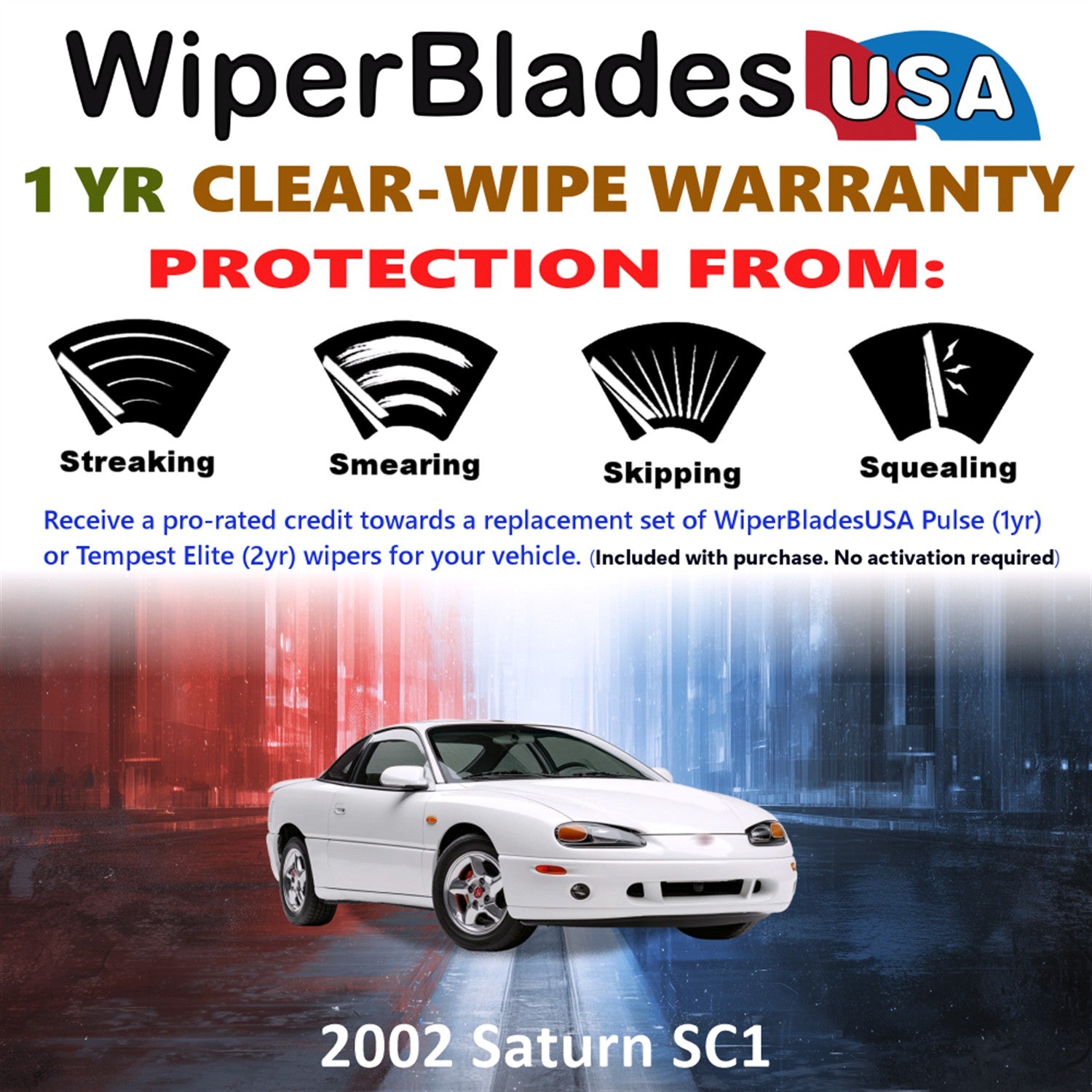 2002 Saturn SC1 Front Wiper blades Set Includes 1yr Wear Warranty & Free Delivery