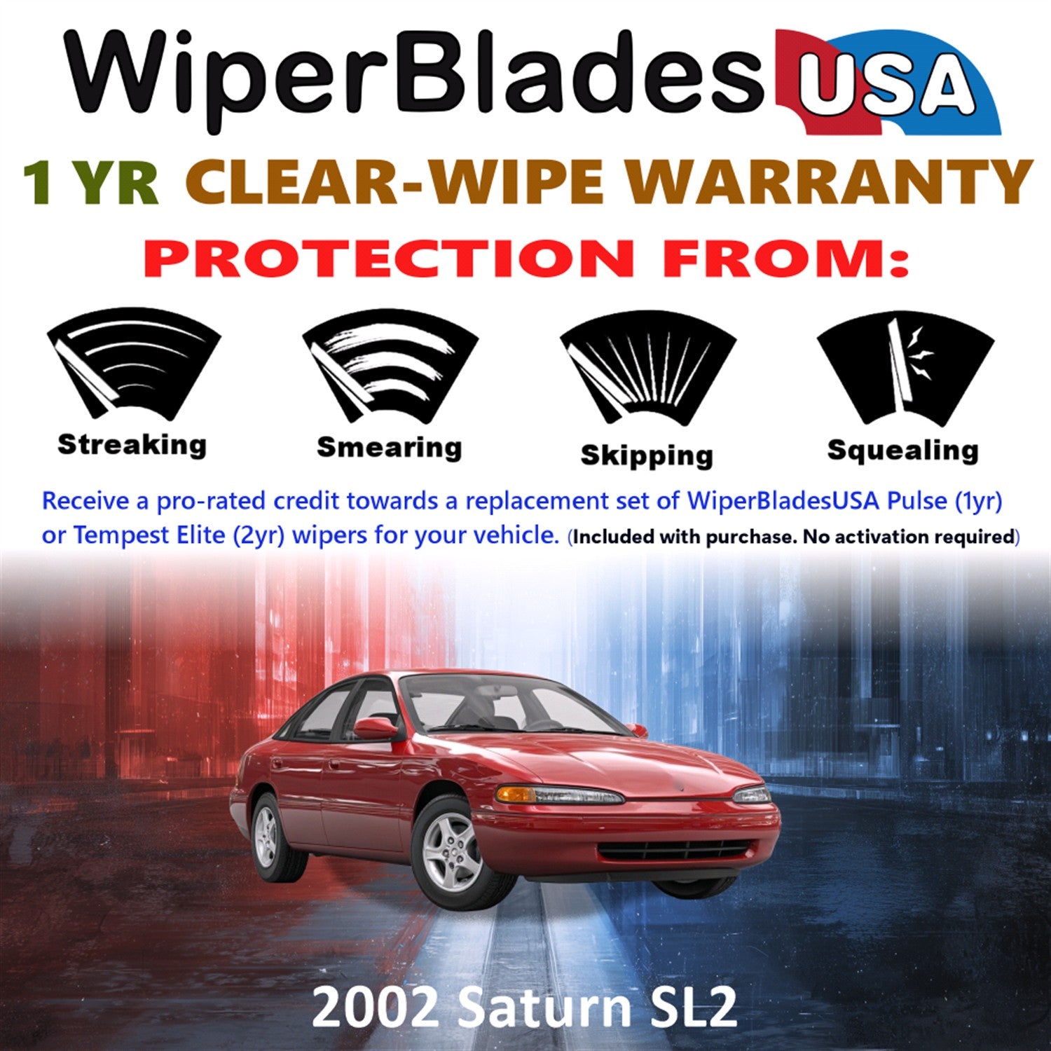 2002 Saturn SL2 Front Wiper blades Set Includes 1yr Wear Warranty & Free Delivery