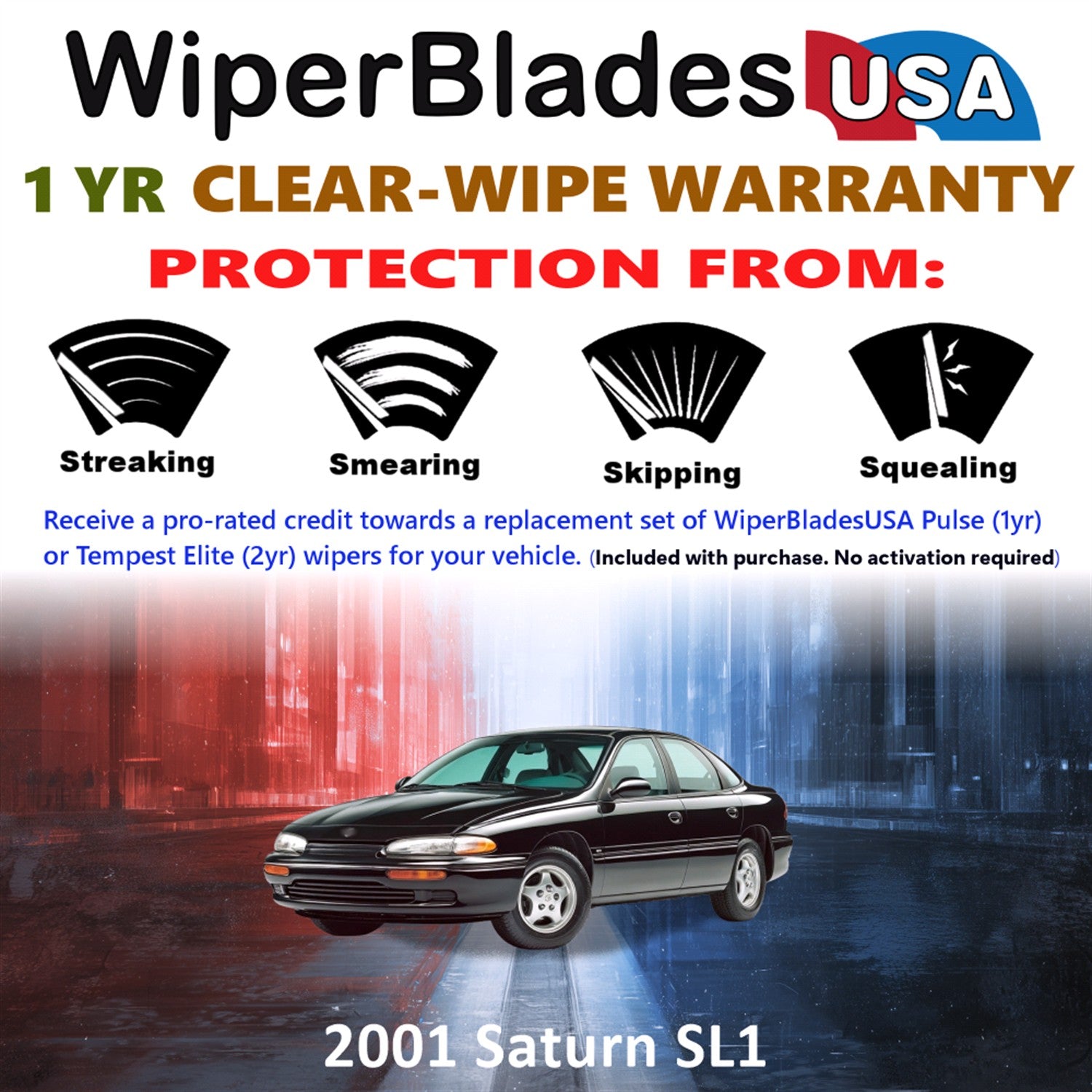 2001 Saturn SL1 Front Wiper blades Set Includes 1yr Wear Warranty & Free Delivery
