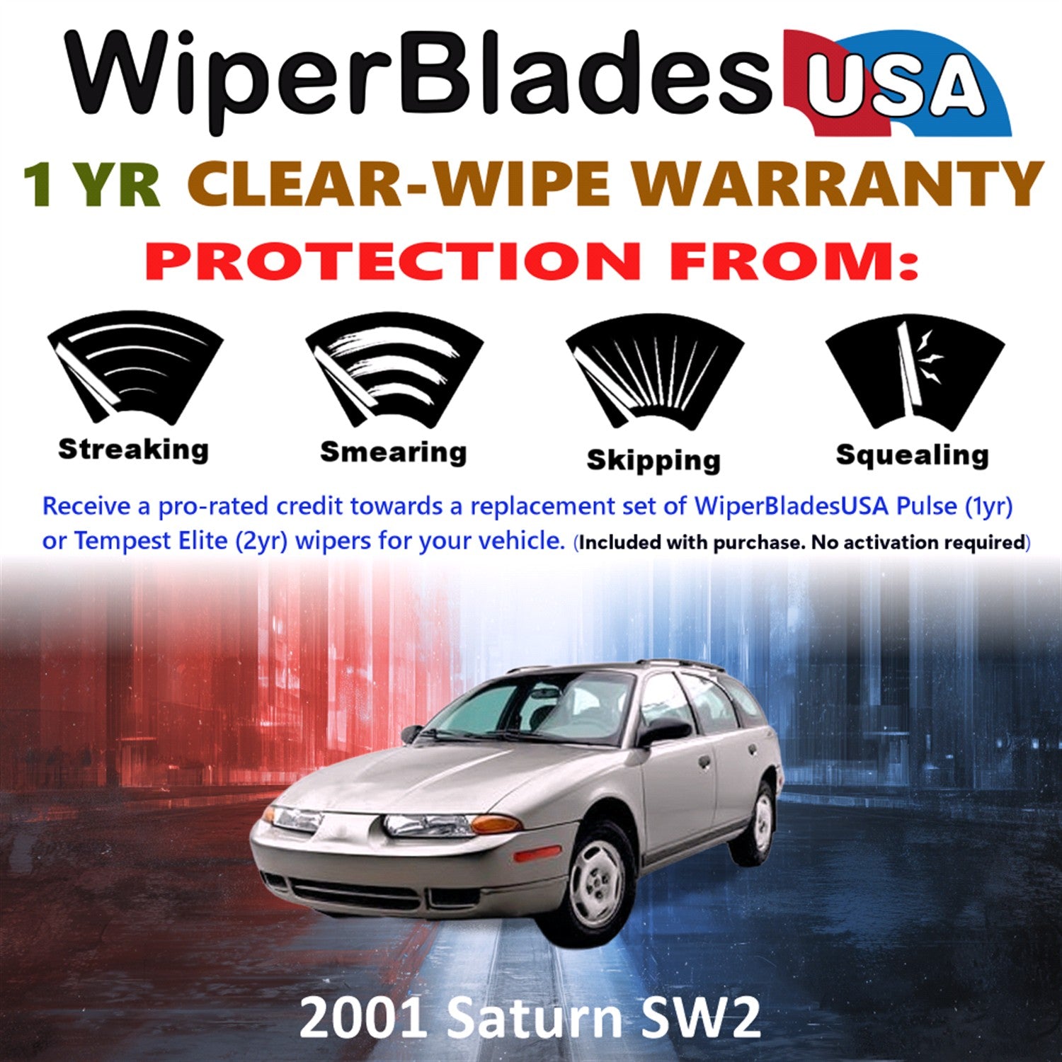 2001 Saturn SW2 Front Wiper blades Set Includes 1yr Wear Warranty & Free Delivery