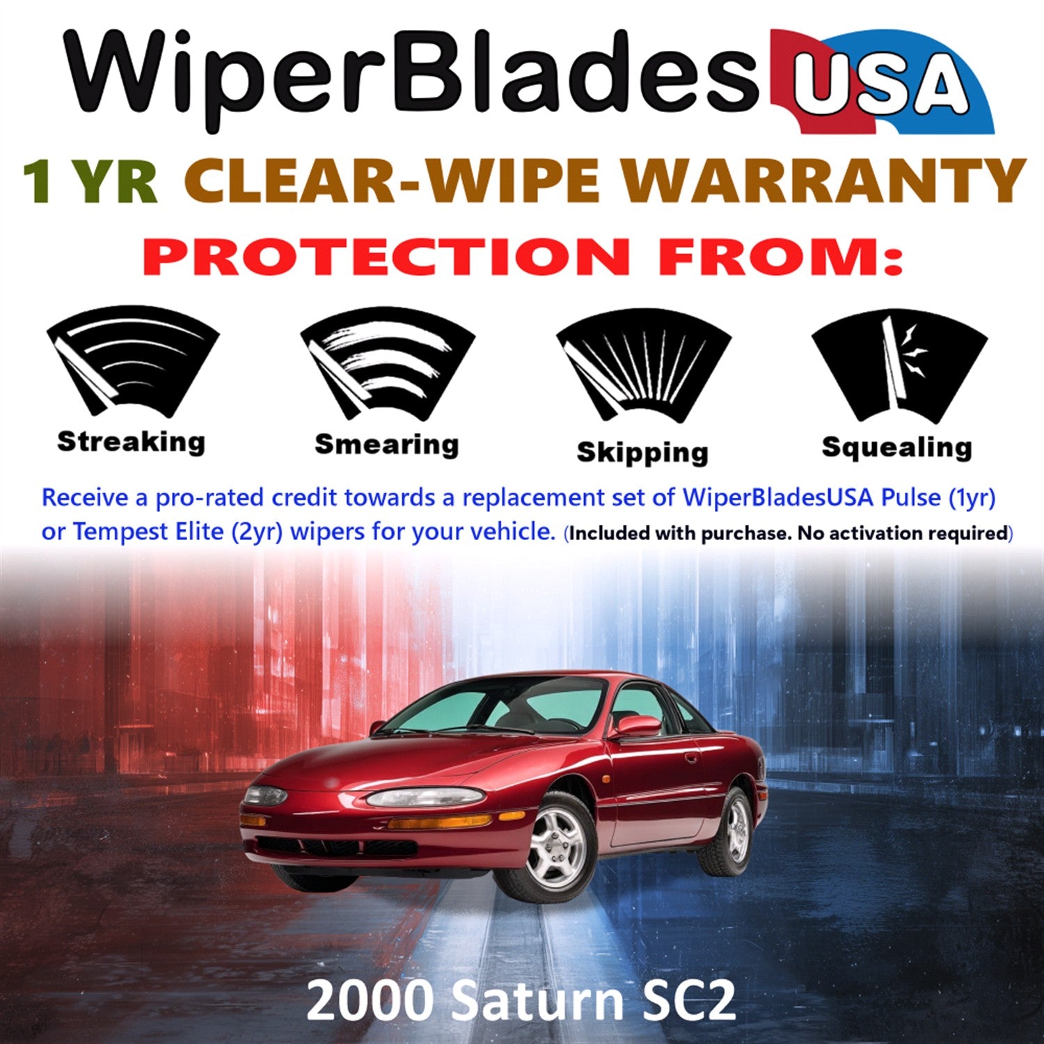 2000 Saturn SC2 Front Wiper blades Set Includes 1yr Wear Warranty & Free Delivery