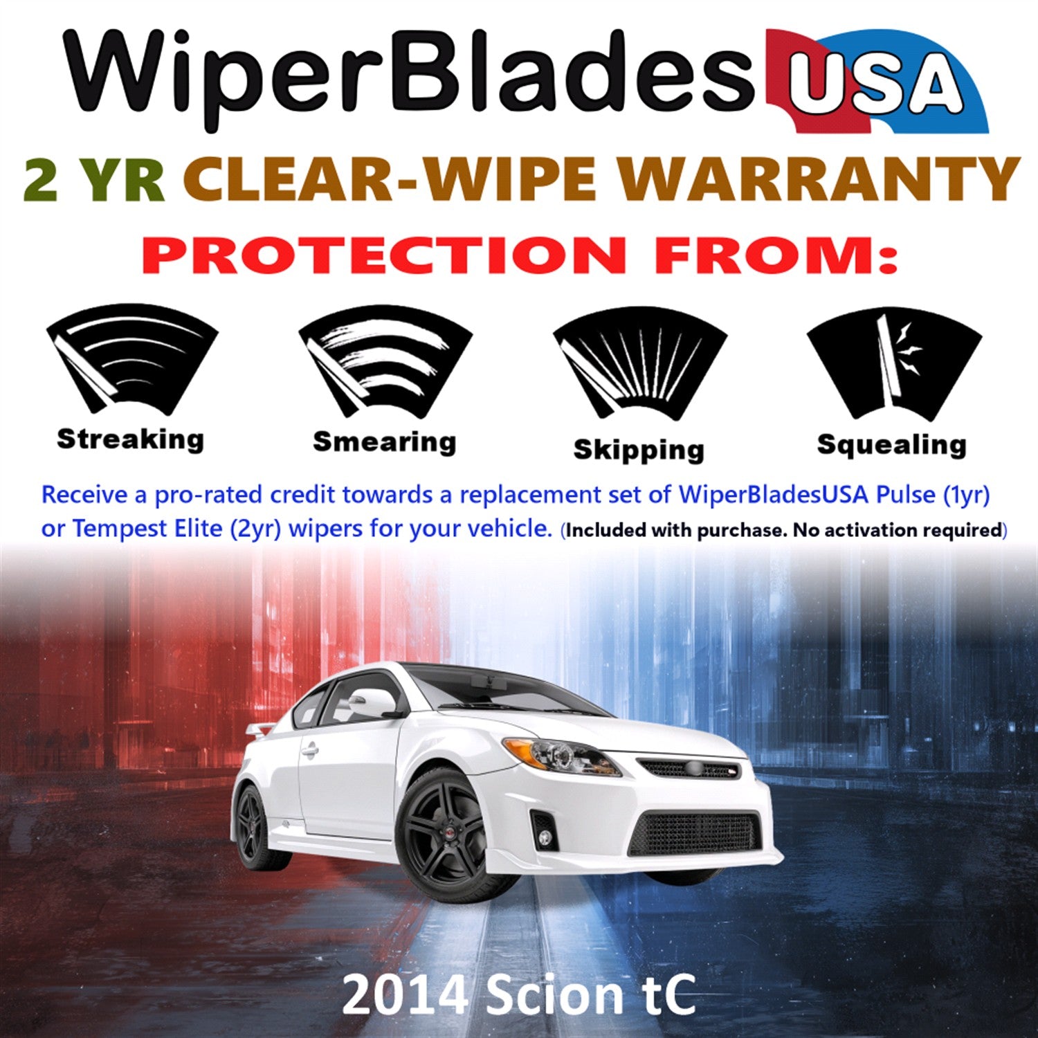 2014 Scion tC Front Wiper blades Set  Includes 2yr Wear Warranty & Free Delivery