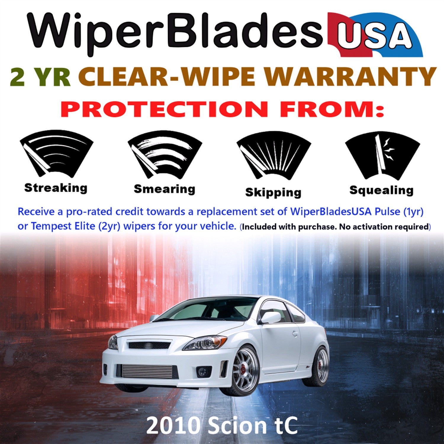2010 Scion tC Front Wiper blades Set  Includes 2yr Wear Warranty & Free Delivery