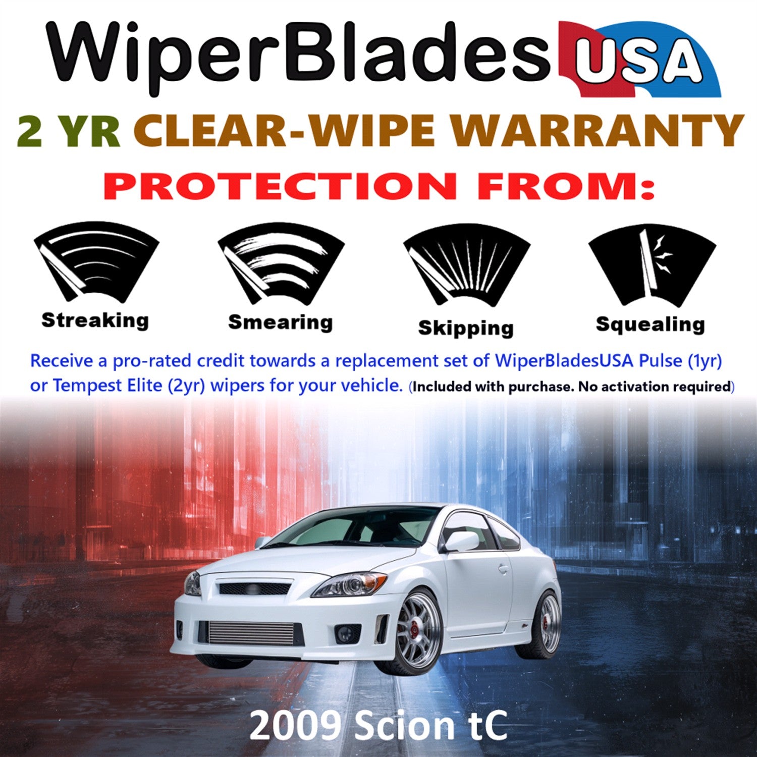 2009 Scion tC Front Wiper blades Set  Includes 2yr Wear Warranty & Free Delivery