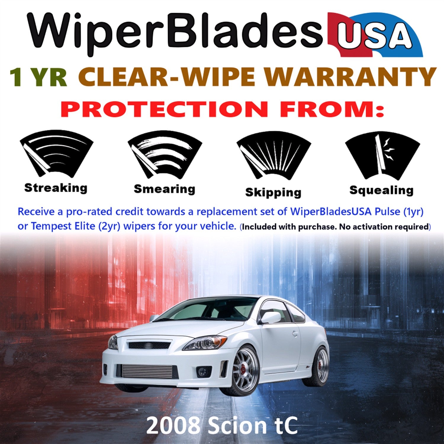 2008 Scion tC Front Wiper blades Set Includes 1yr Wear Warranty & Free Delivery