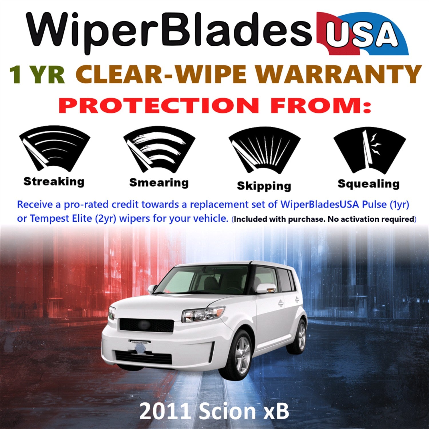 2011 Scion xB Front w/Rear Wiper blades Set Includes 1yr Wear Warranty & Free Delivery