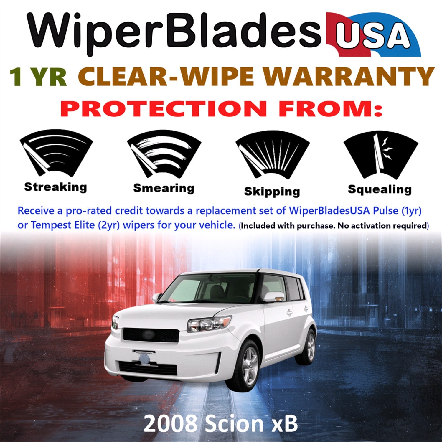 2008 Scion xB Front w/Rear Wiper blades Set Includes 1yr Wear Warranty & Free Delivery