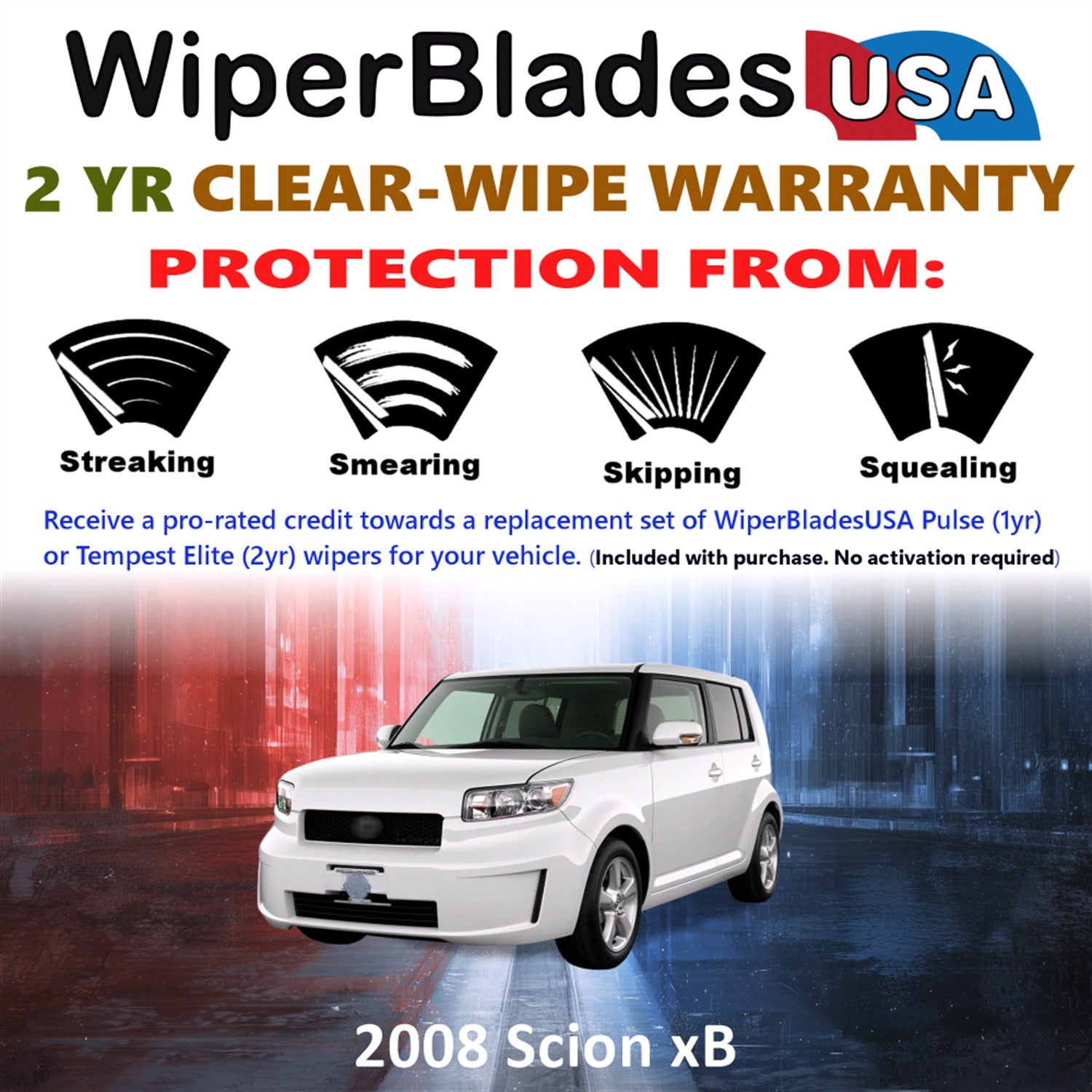 2008 Scion xB Front Wiper blades Set  Includes 2yr Wear Warranty & Free Delivery