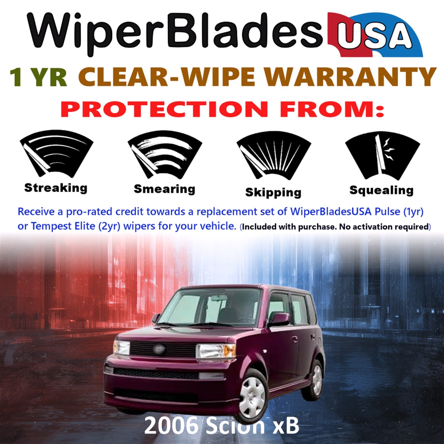 2006 Scion xB Front Wiper blades Set Includes 1yr Wear Warranty & Free Delivery
