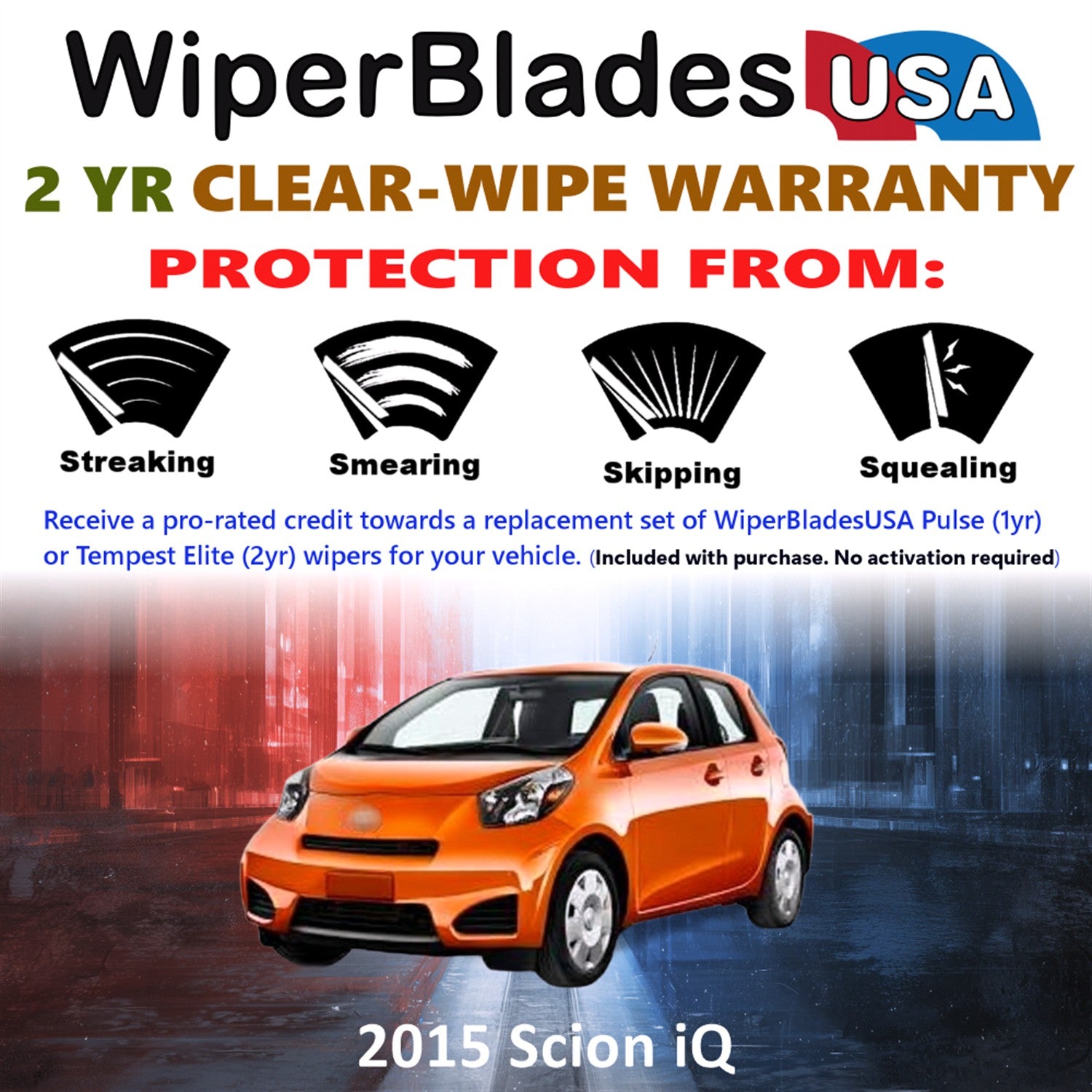 2015 Scion iQ Front w/Rear Wiper blades Set  Includes 2yr Wear Warranty & Free Delivery