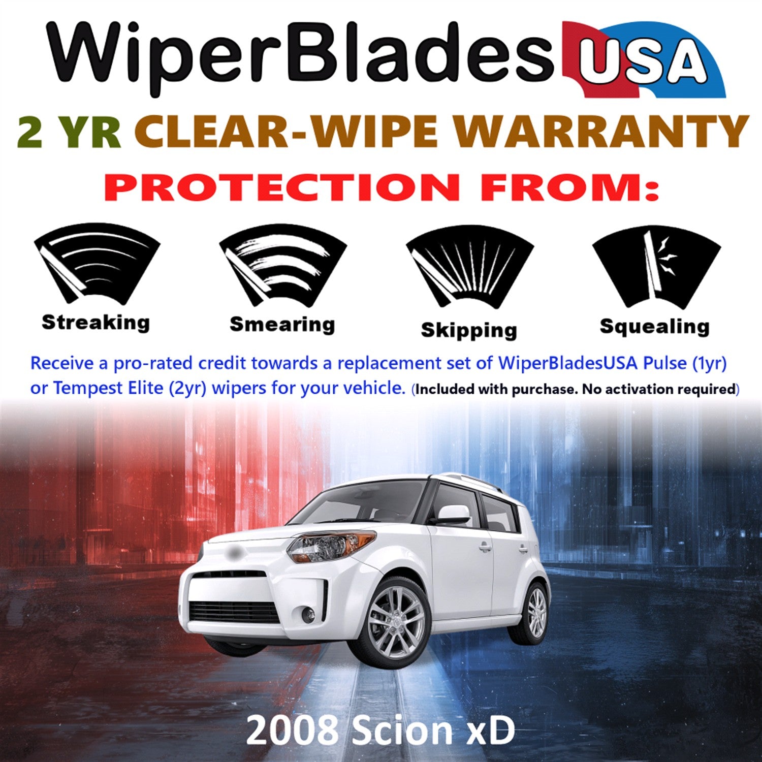 2008 Scion xD Front Wiper blades Set  Includes 2yr Wear Warranty & Free Delivery