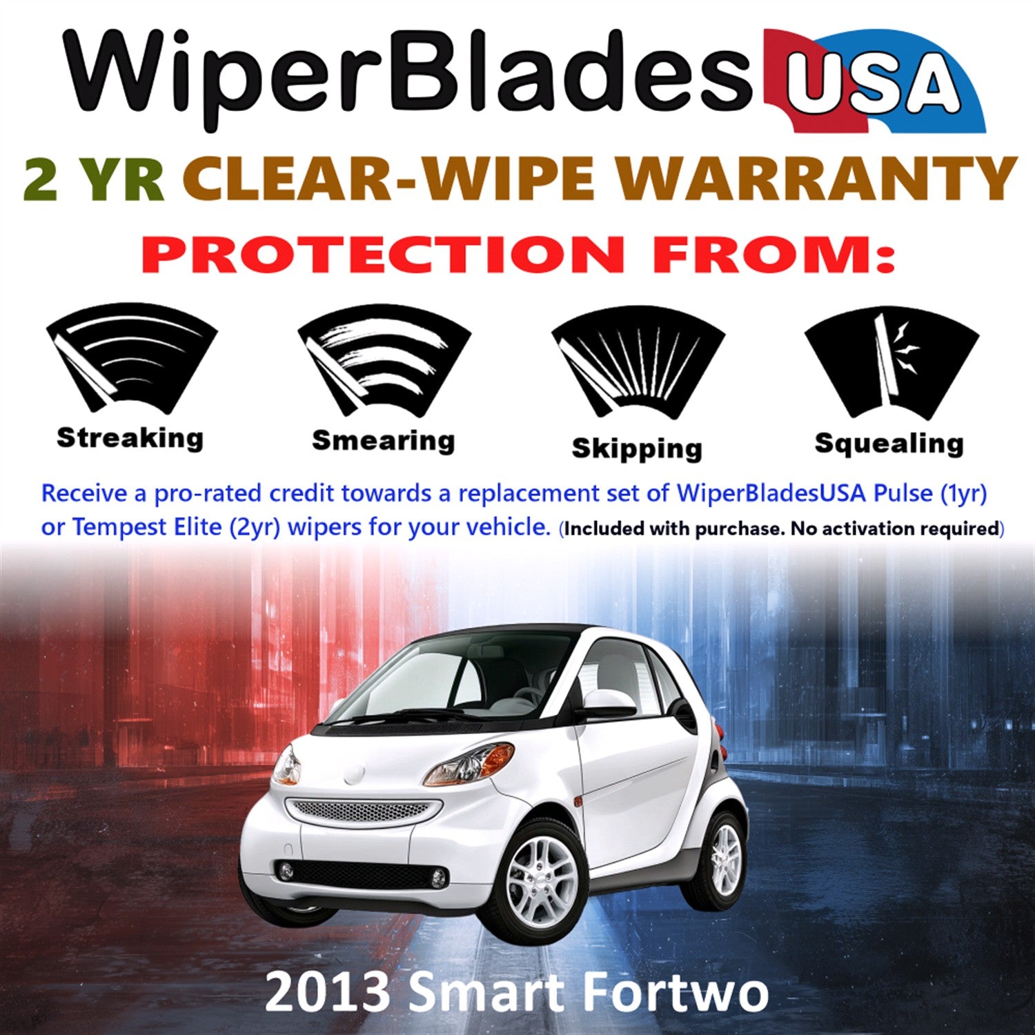 2013 Smart Fortwo Front w/Rear Wiper blades Set  Includes 2yr Wear Warranty & Free Delivery