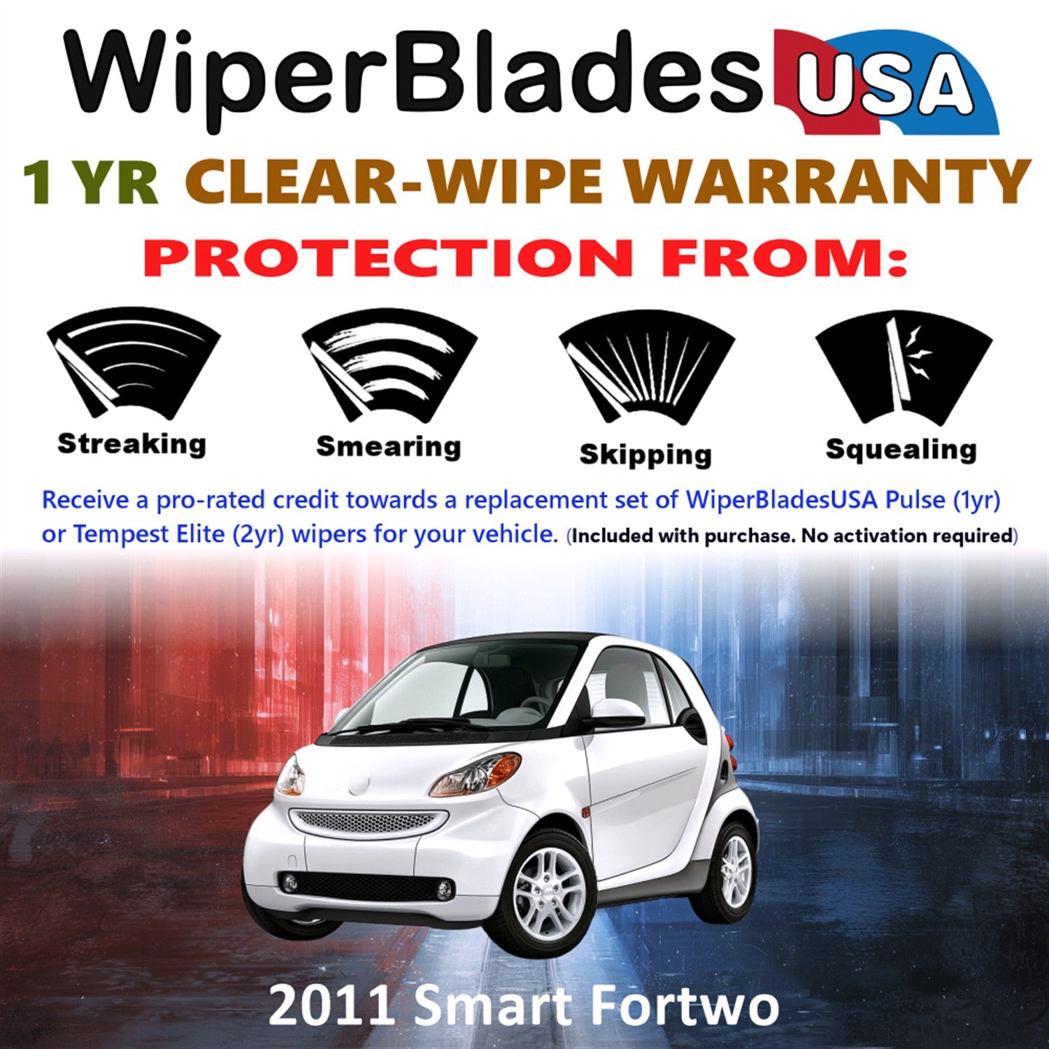 2011 Smart Fortwo Front w/Rear Wiper blades Set Includes 1yr Wear Warranty & Free Delivery