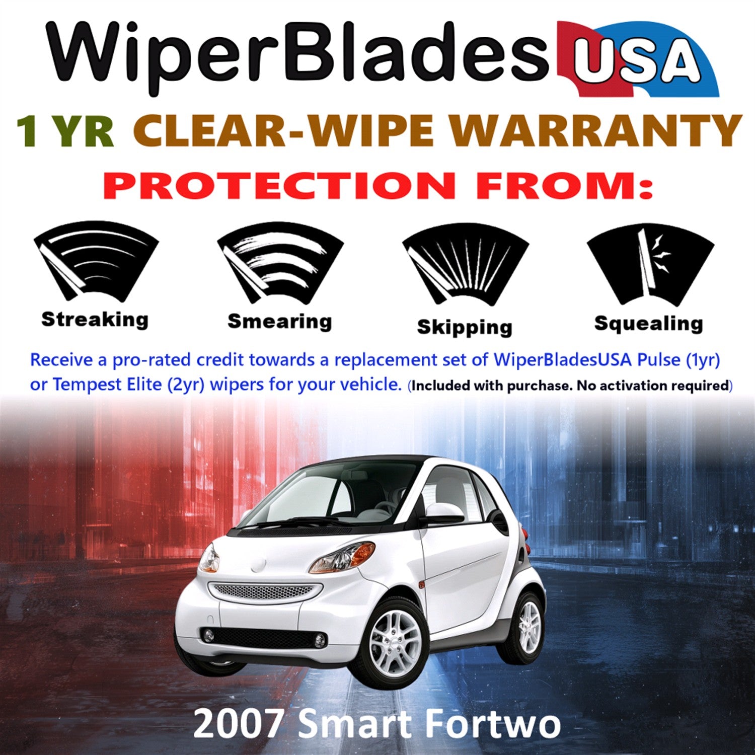 2007 Smart Fortwo Front w/Rear Wiper blades Set Includes 1yr Wear Warranty & Free Delivery