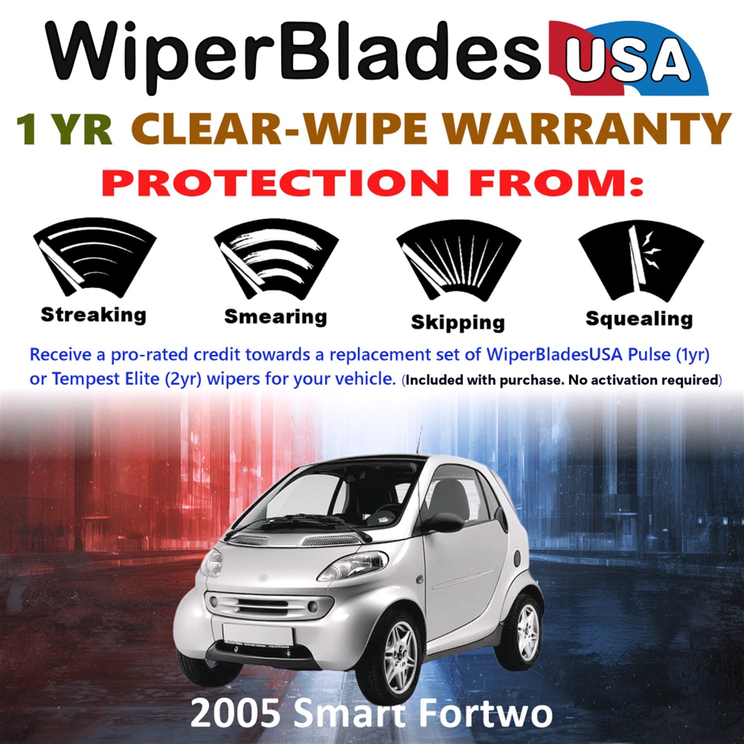 2005 Smart Fortwo Front w/Rear Wiper blades Set Includes 1yr Wear Warranty & Free Delivery
