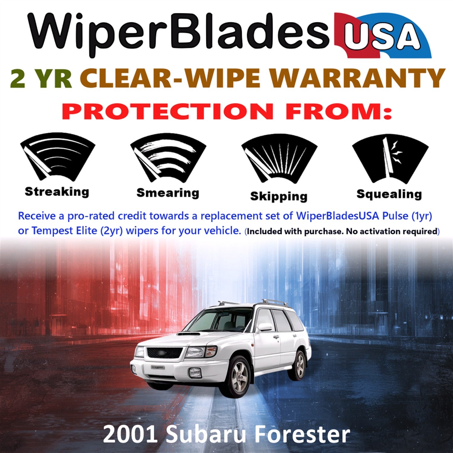 2001 Subaru Forester Front w/Rear Wiper blades Set  Includes 2yr Wear Warranty & Free Delivery
