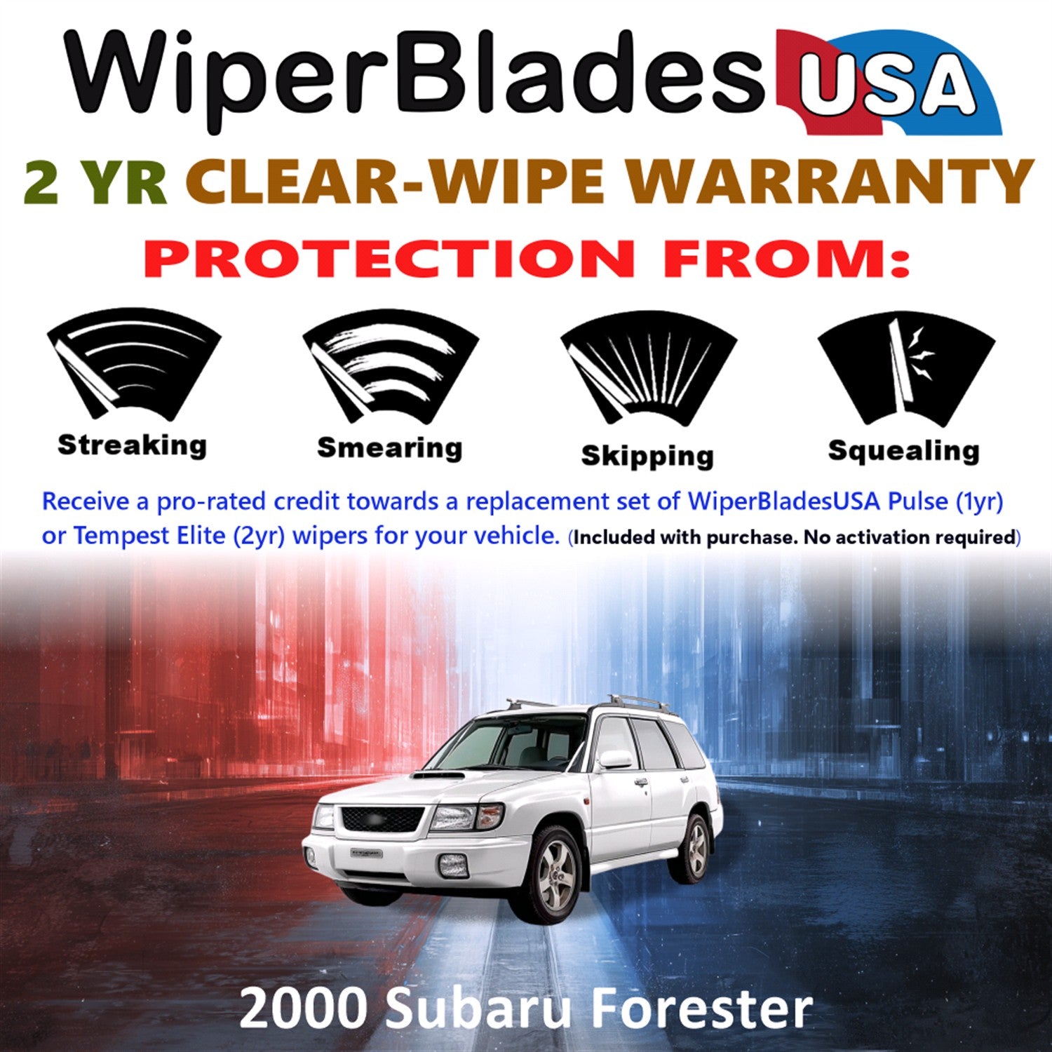 2000 Subaru Forester Front w/Rear Wiper blades Set  Includes 2yr Wear Warranty & Free Delivery