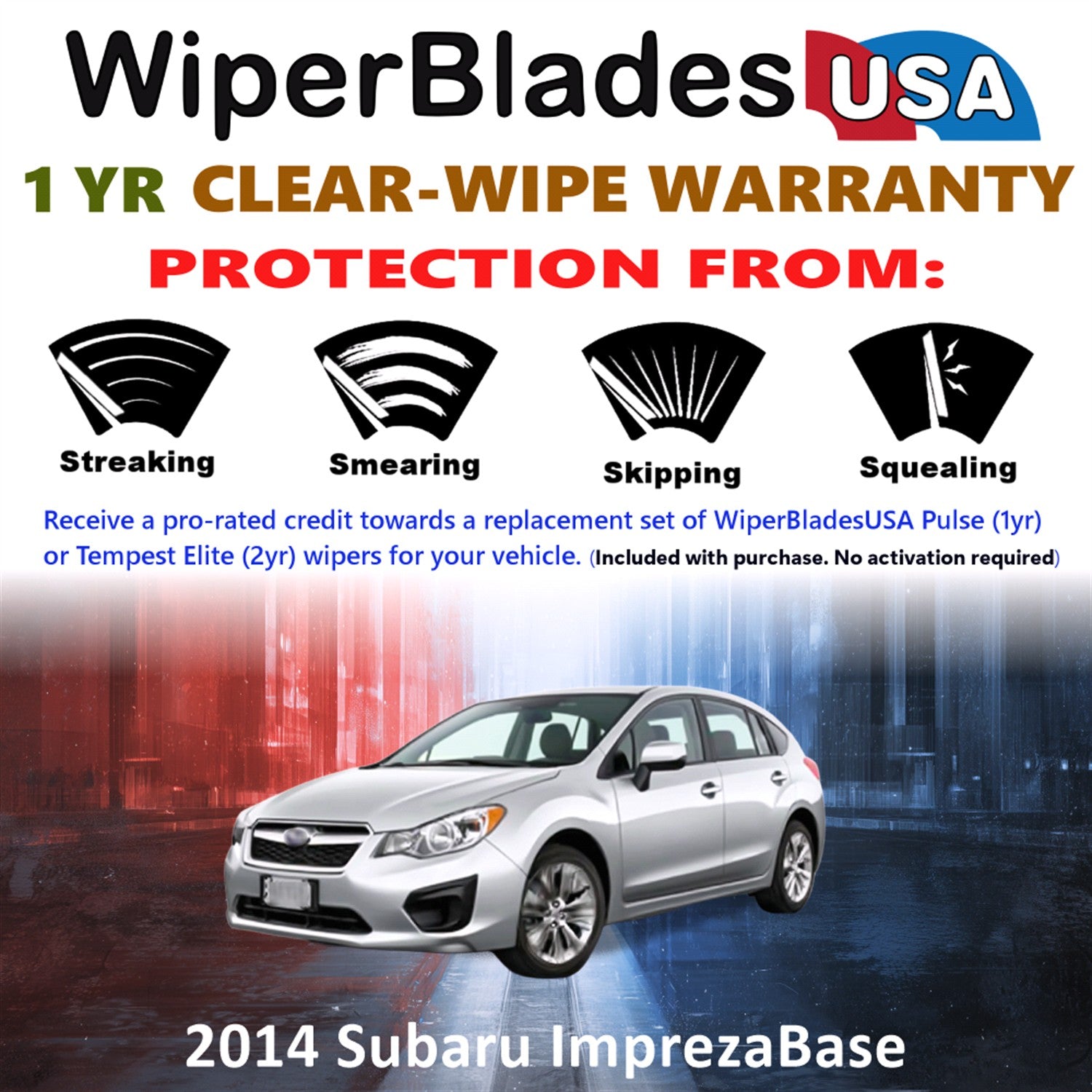 2014 Subaru Impreza Base Front w/Rear Wiper blades Set Includes 1yr Wear Warranty & Free Delivery