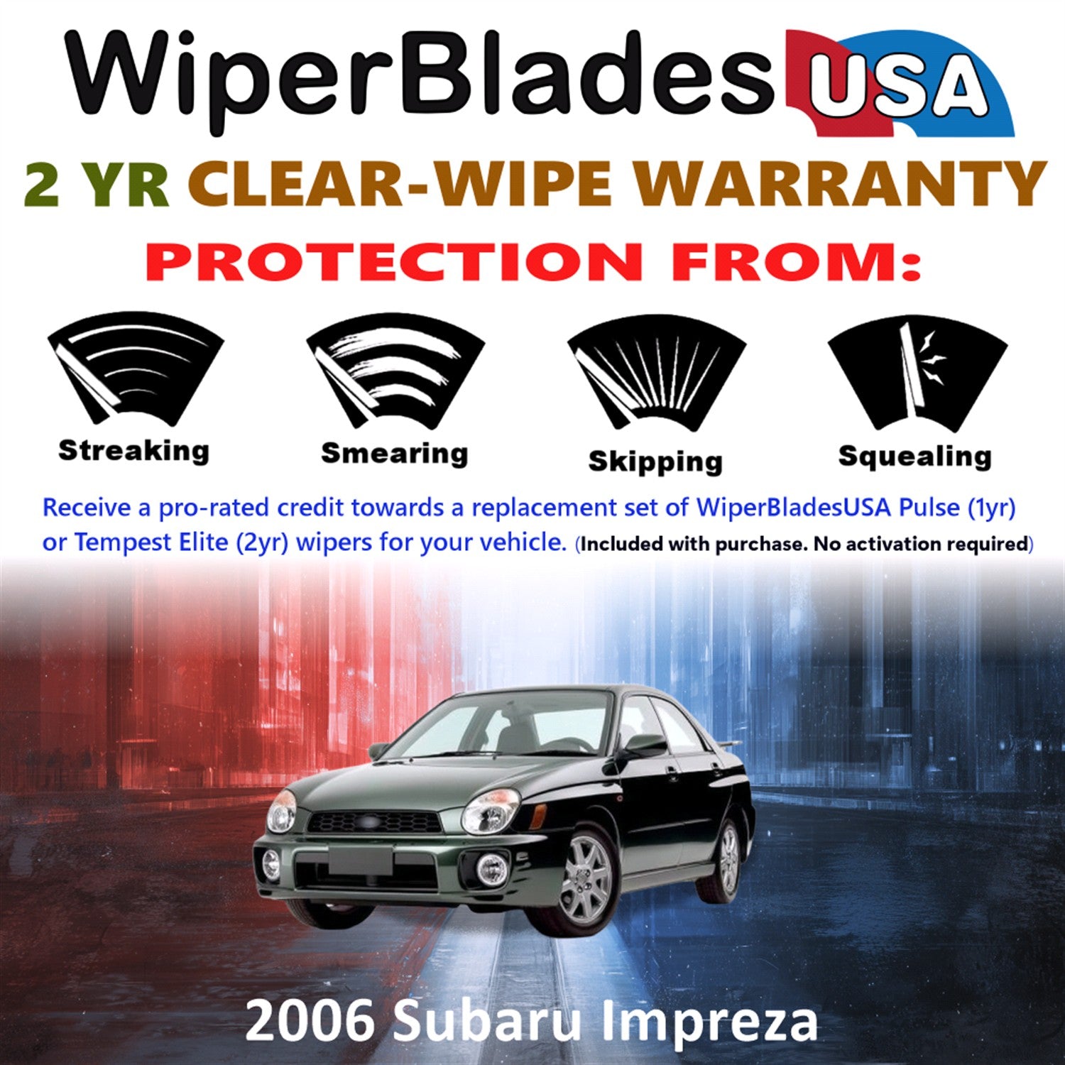 2006 Subaru Impreza Front w/Rear Wiper blades Set  Includes 2yr Wear Warranty & Free Delivery