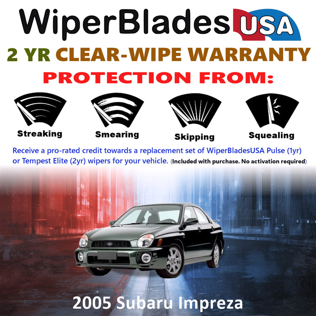 2005 Subaru Impreza Front w/Rear Wiper blades Set  Includes 2yr Wear Warranty & Free Delivery
