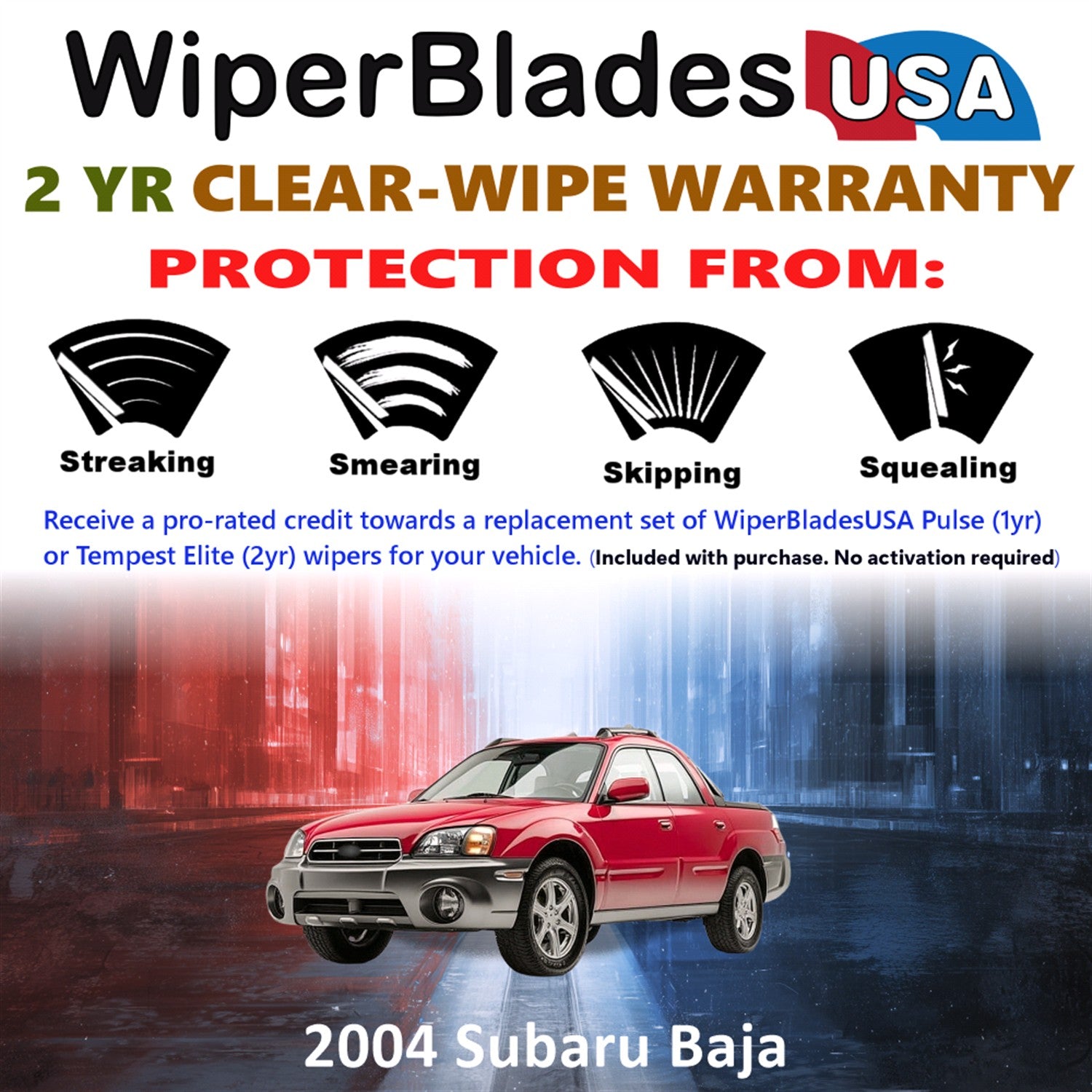 2004 Subaru Baja Front Wiper blades Set  Includes 2yr Wear Warranty & Free Delivery