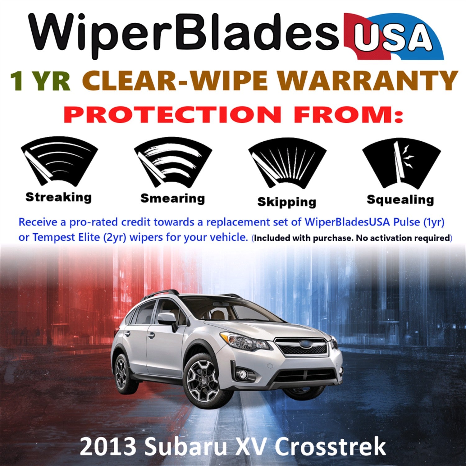 2013 Subaru XV Crosstrek Front w/Rear Wiper blades Set Includes 1yr Wear Warranty & Free Delivery