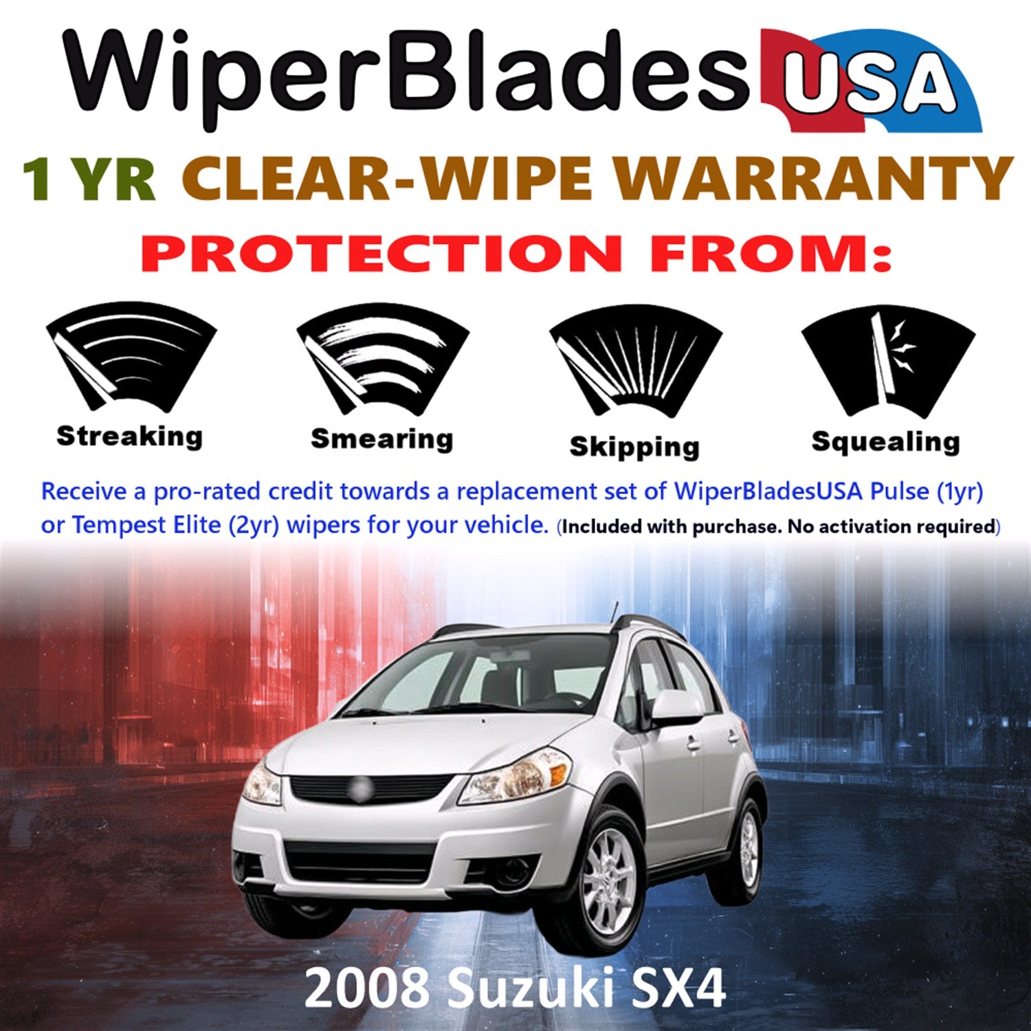2008 Suzuki SX4 Front w/Rear Wiper blades Set Includes 1yr Wear Warranty & Free Delivery