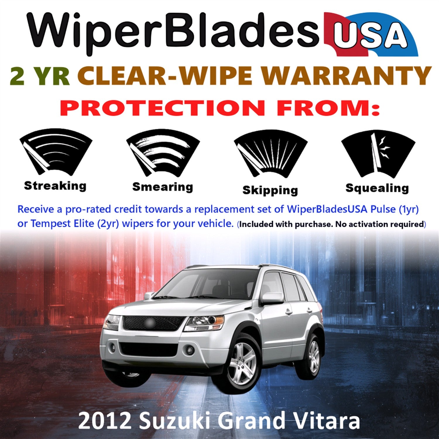 2012 Suzuki Grand Vitara Front w/Rear Wiper blades Set  Includes 2yr Wear Warranty & Free Delivery