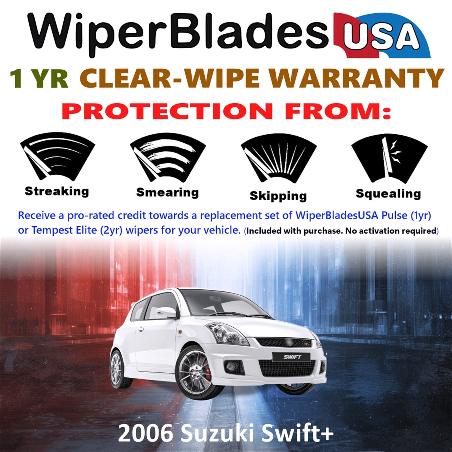 2006 Suzuki Swift+ Front Wiper blades Set Includes 1yr Wear Warranty & Free Delivery