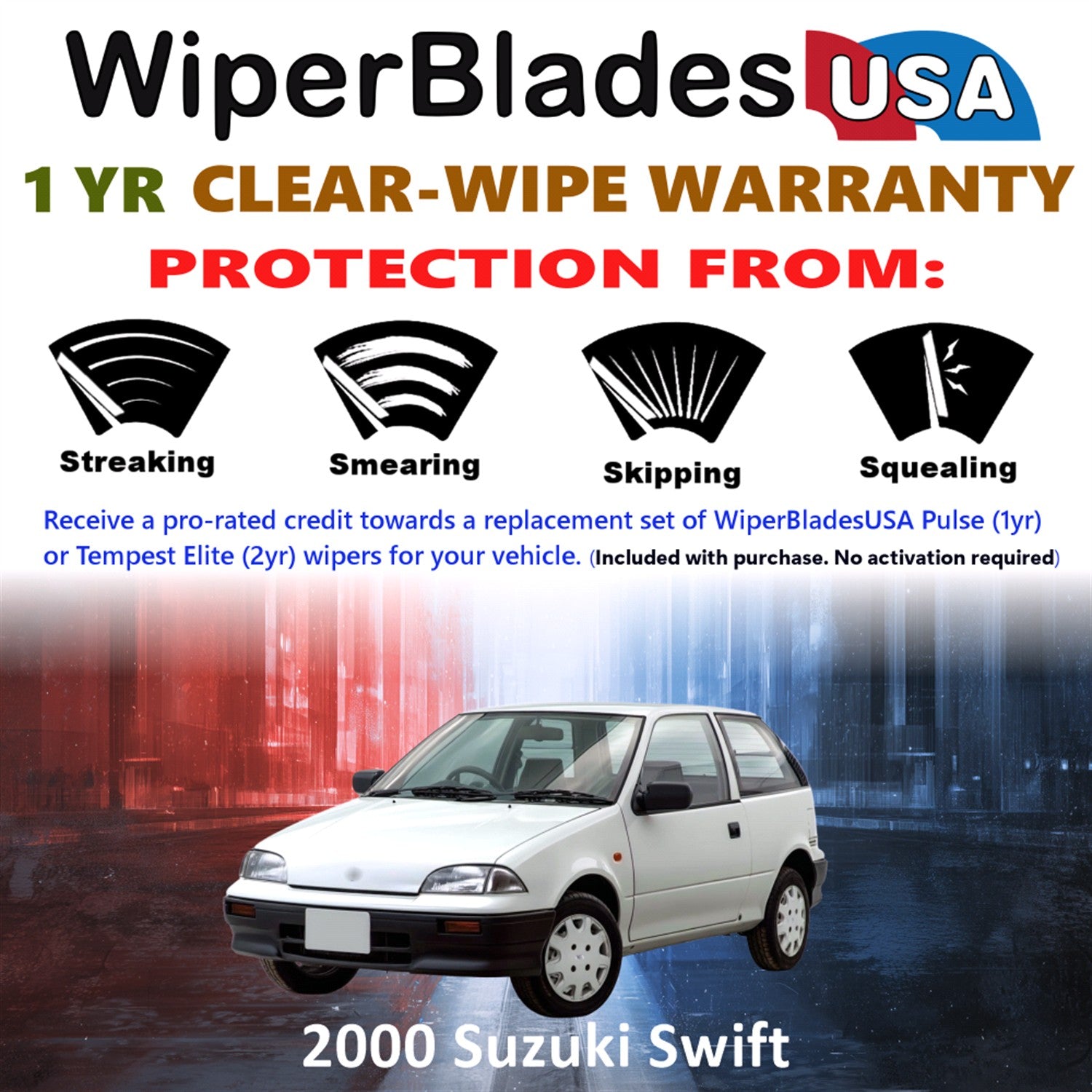 2000 Suzuki Swift Front w/Rear Wiper blades Set Includes 1yr Wear Warranty & Free Delivery