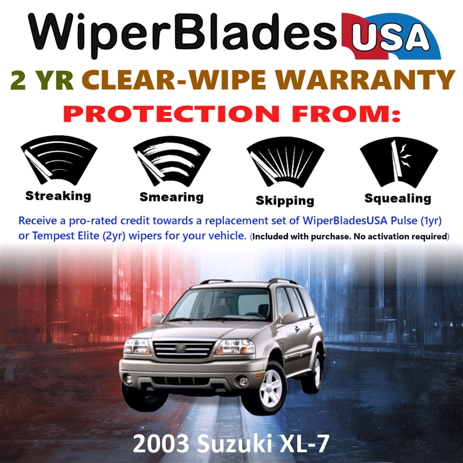 2003 Suzuki XL-7 Front w/Rear Wiper blades Set  Includes 2yr Wear Warranty & Free Delivery