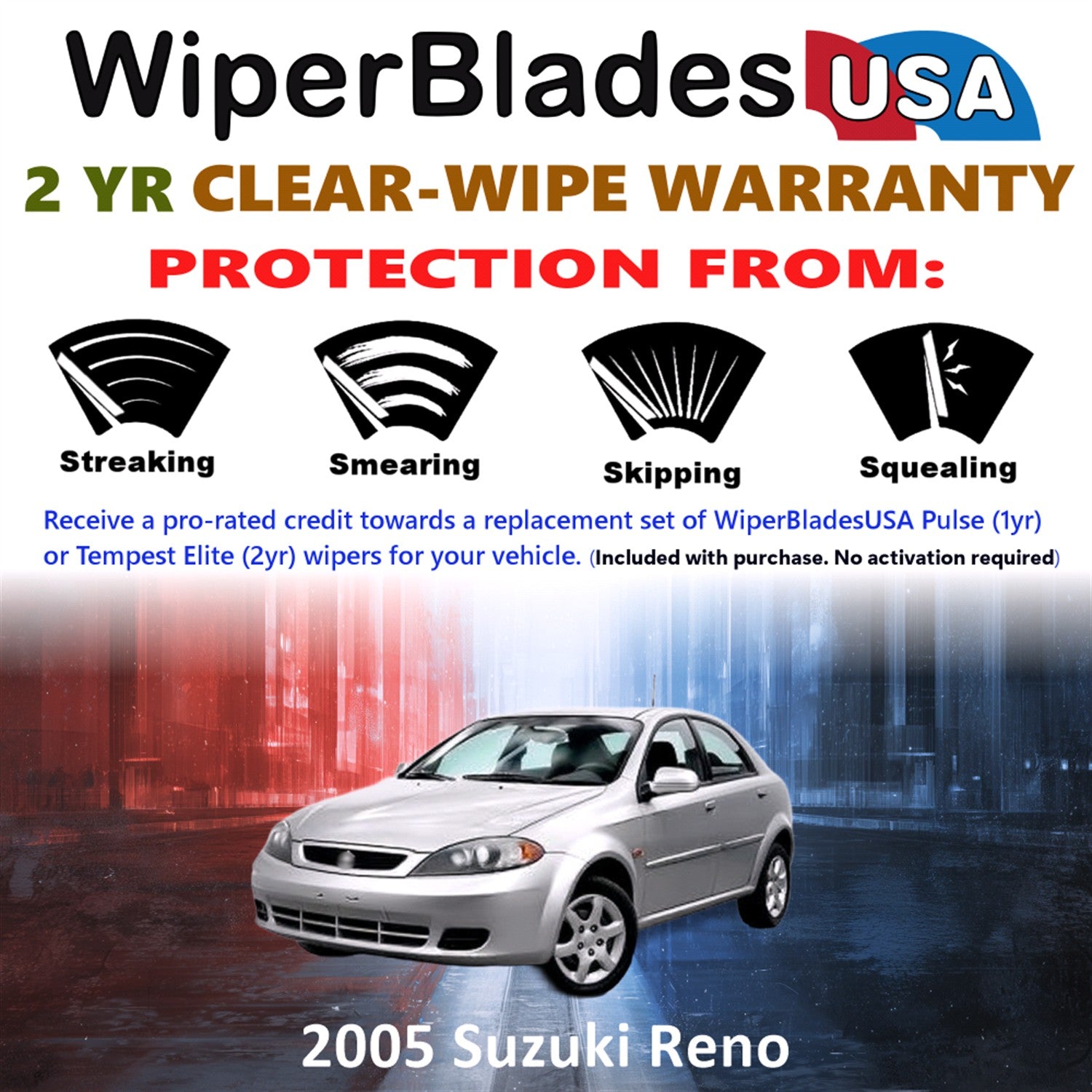 2005 Suzuki Reno Front w/Rear Wiper blades Set  Includes 2yr Wear Warranty & Free Delivery