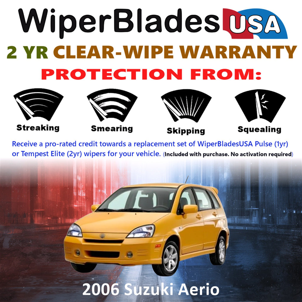 2006 Suzuki Aerio Front w/Rear Wiper blades Set  Includes 2yr Wear Warranty & Free Delivery