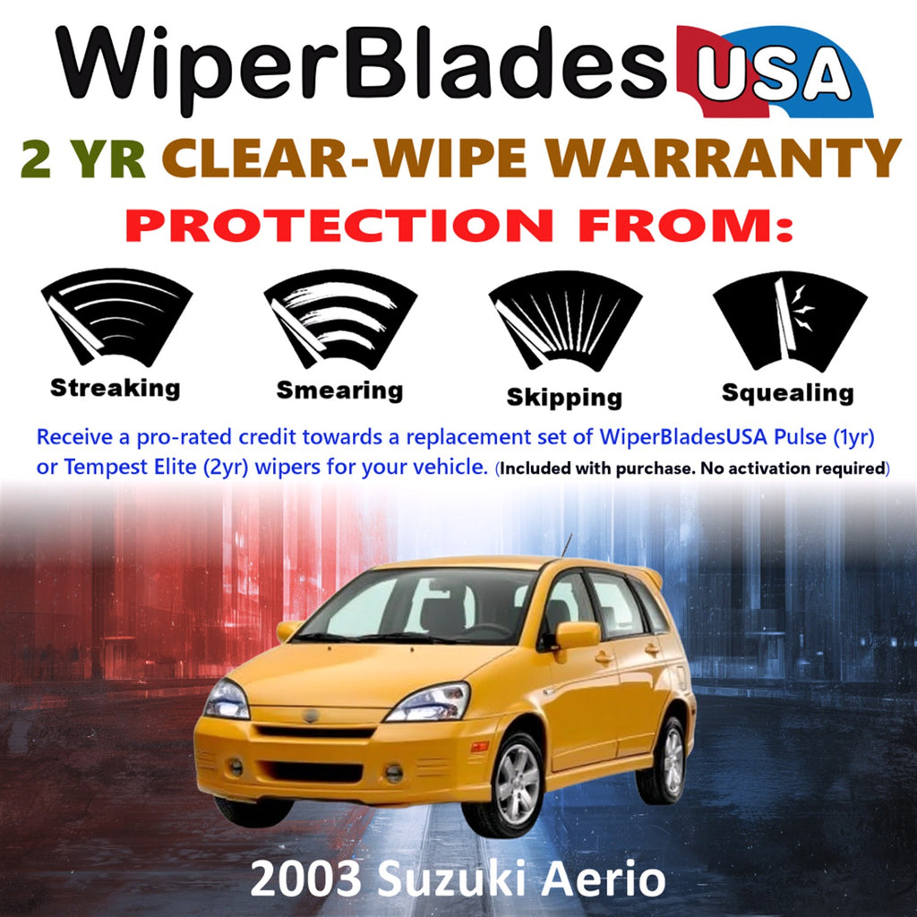 2003 Suzuki Aerio Front Wiper blades Set  Includes 2yr Wear Warranty & Free Delivery