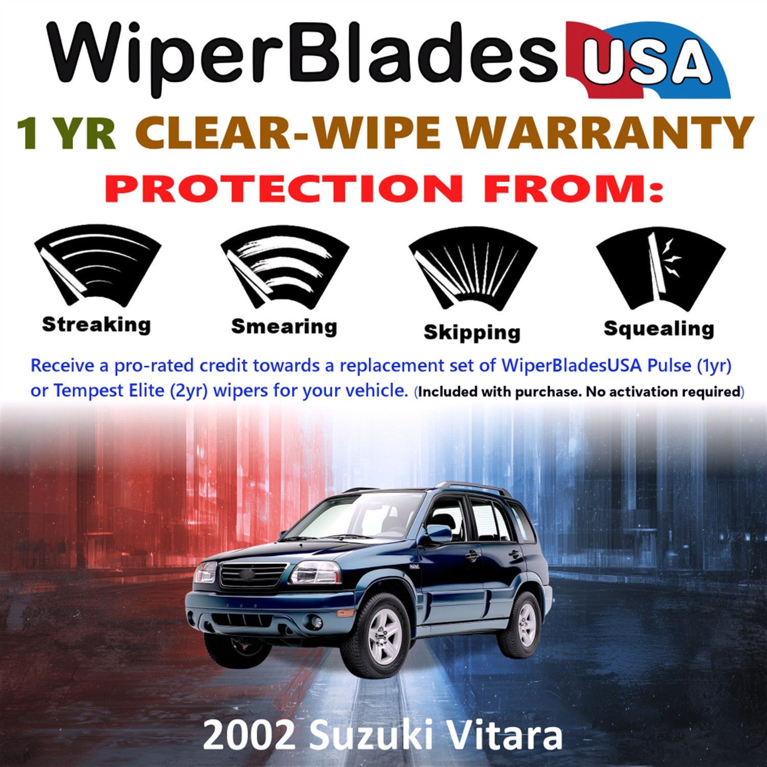 2002 Suzuki Vitara Front Wiper blades Set Includes 1yr Wear Warranty & Free Delivery