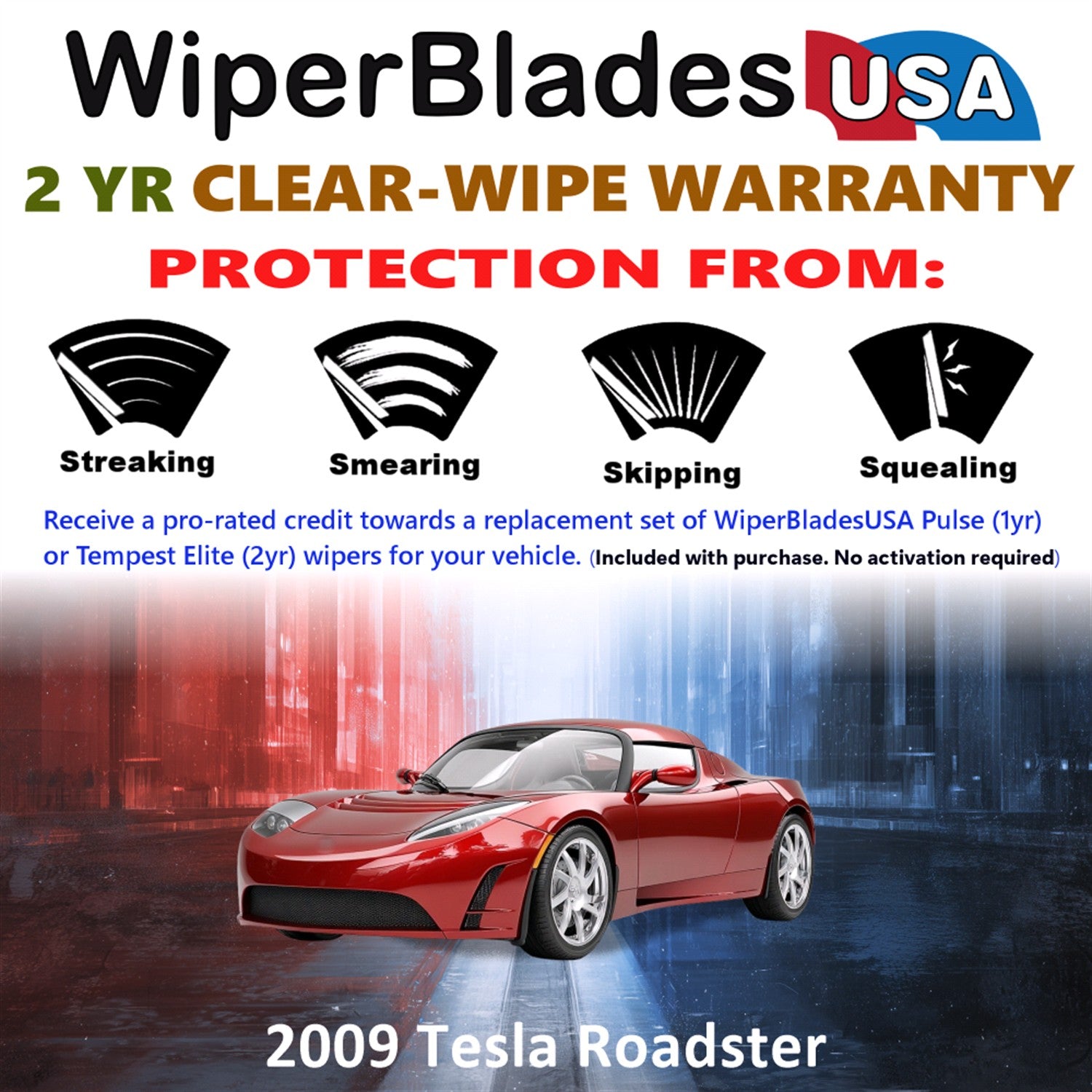 2009 Tesla Roadster Front Wiper blades Set  Includes 2yr Wear Warranty & Free Delivery