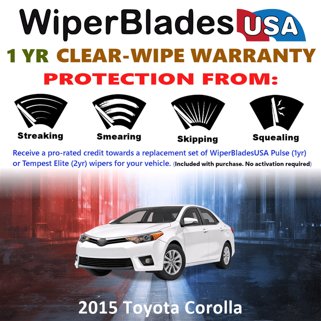 2015 Toyota Corolla Front Wiper blades Set Includes 1yr Wear Warranty & Free Delivery