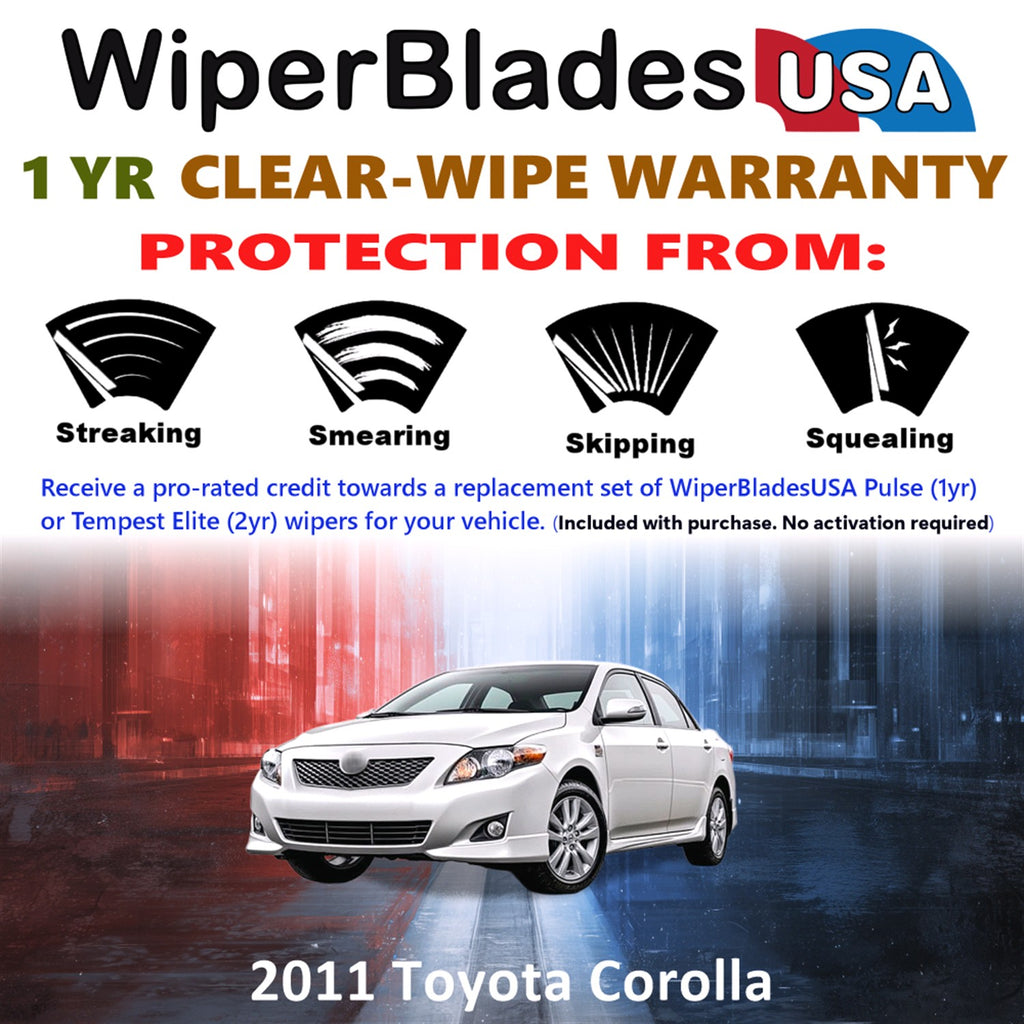 2011 Toyota Corolla Front Wiper blades Set Includes 1yr Wear Warranty & Free Delivery