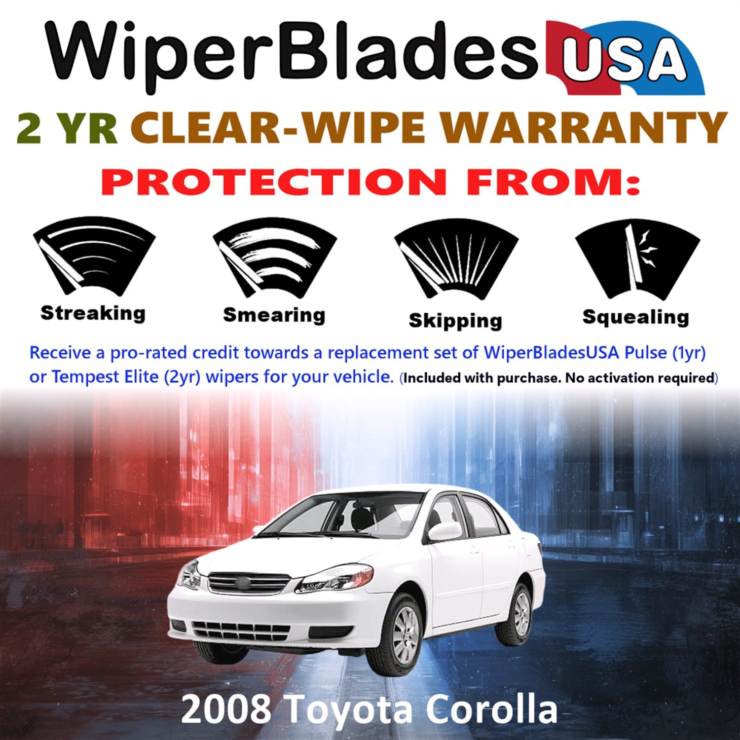 2008 Toyota Corolla Front Wiper blades Set  Includes 2yr Wear Warranty & Free Delivery