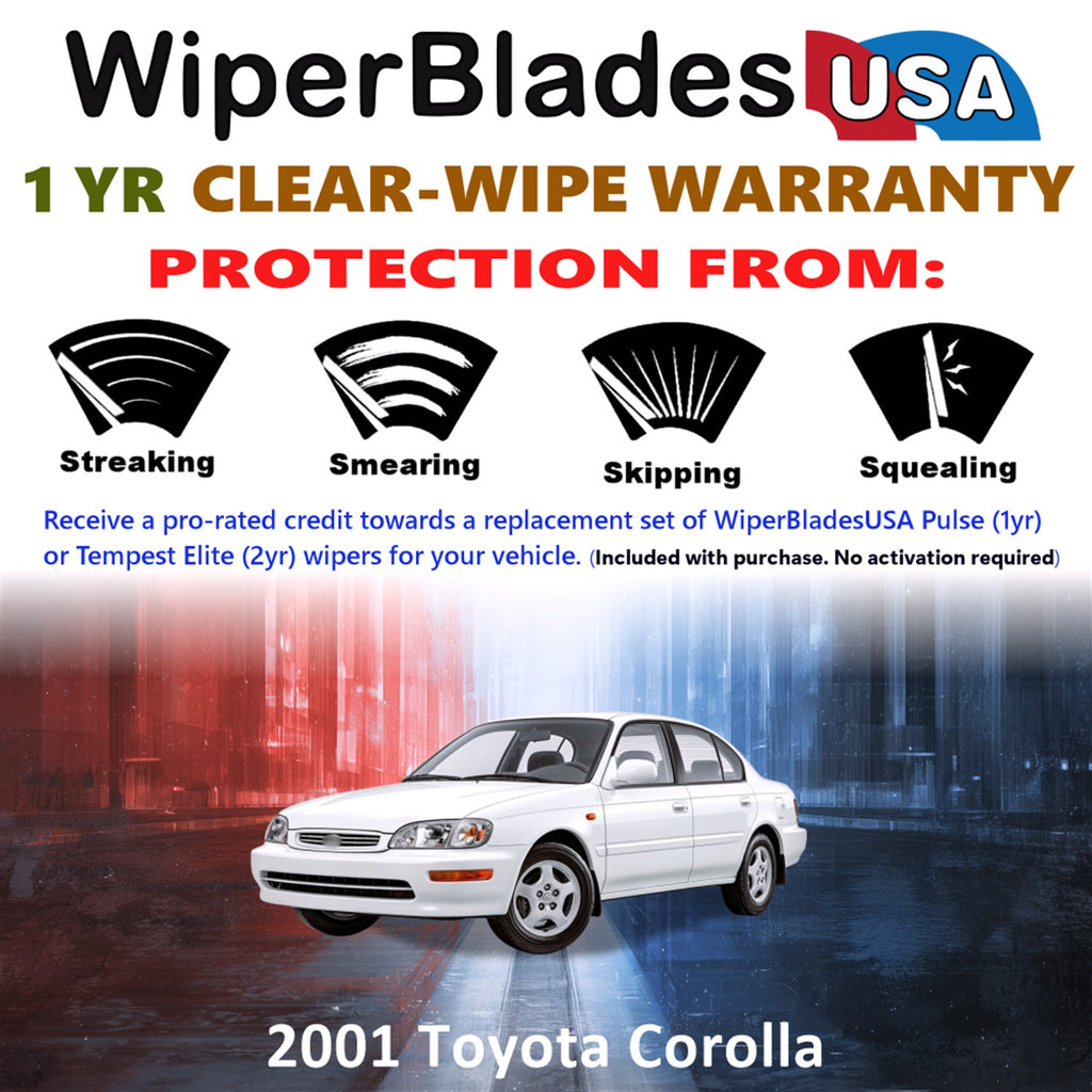 2001 Toyota Corolla Front Wiper blades Set Includes 1yr Wear Warranty & Free Delivery