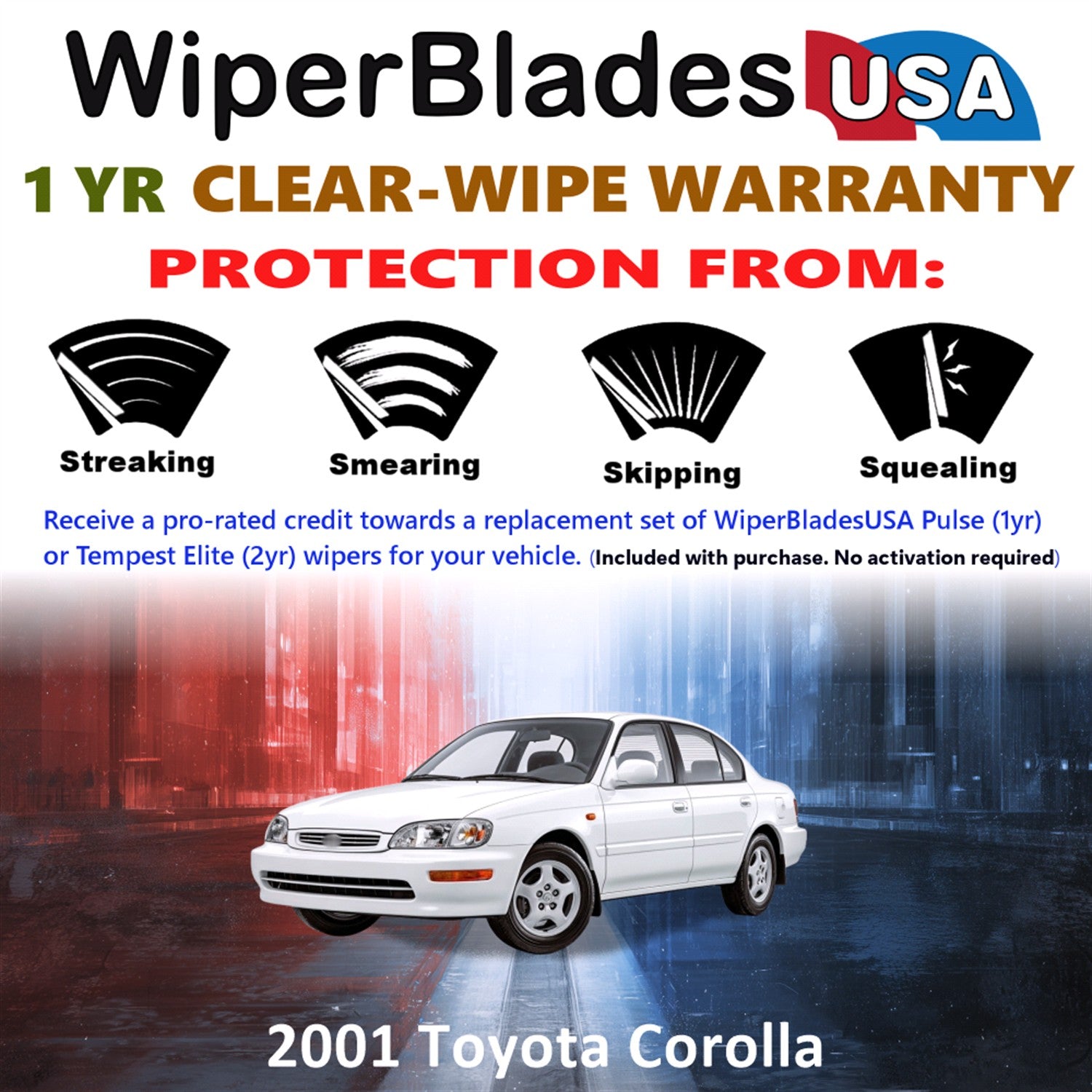 2001 Toyota Corolla Front Wiper blades Set Includes 1yr Wear Warranty & Free Delivery