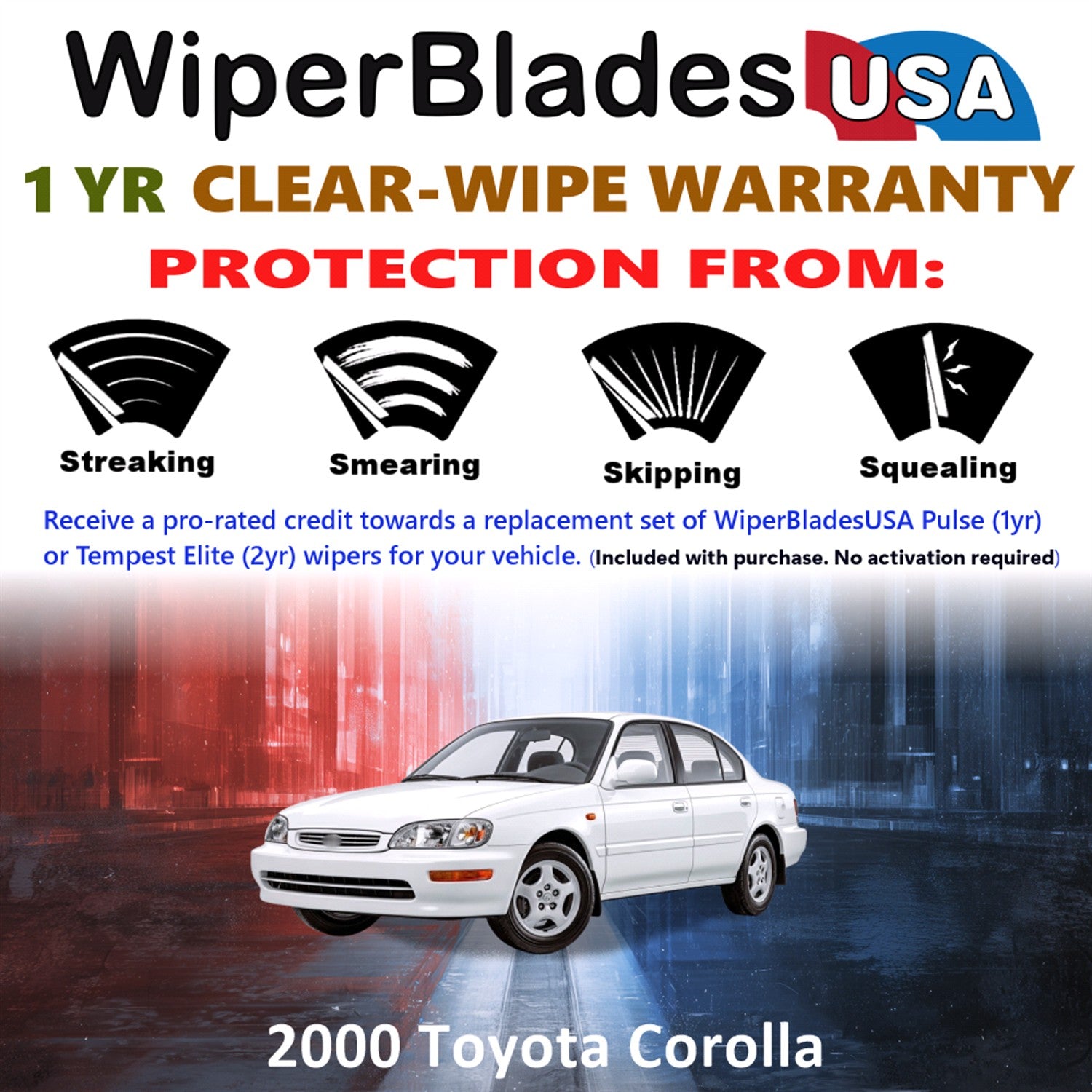 2000 Toyota Corolla Front Wiper blades Set Includes 1yr Wear Warranty & Free Delivery