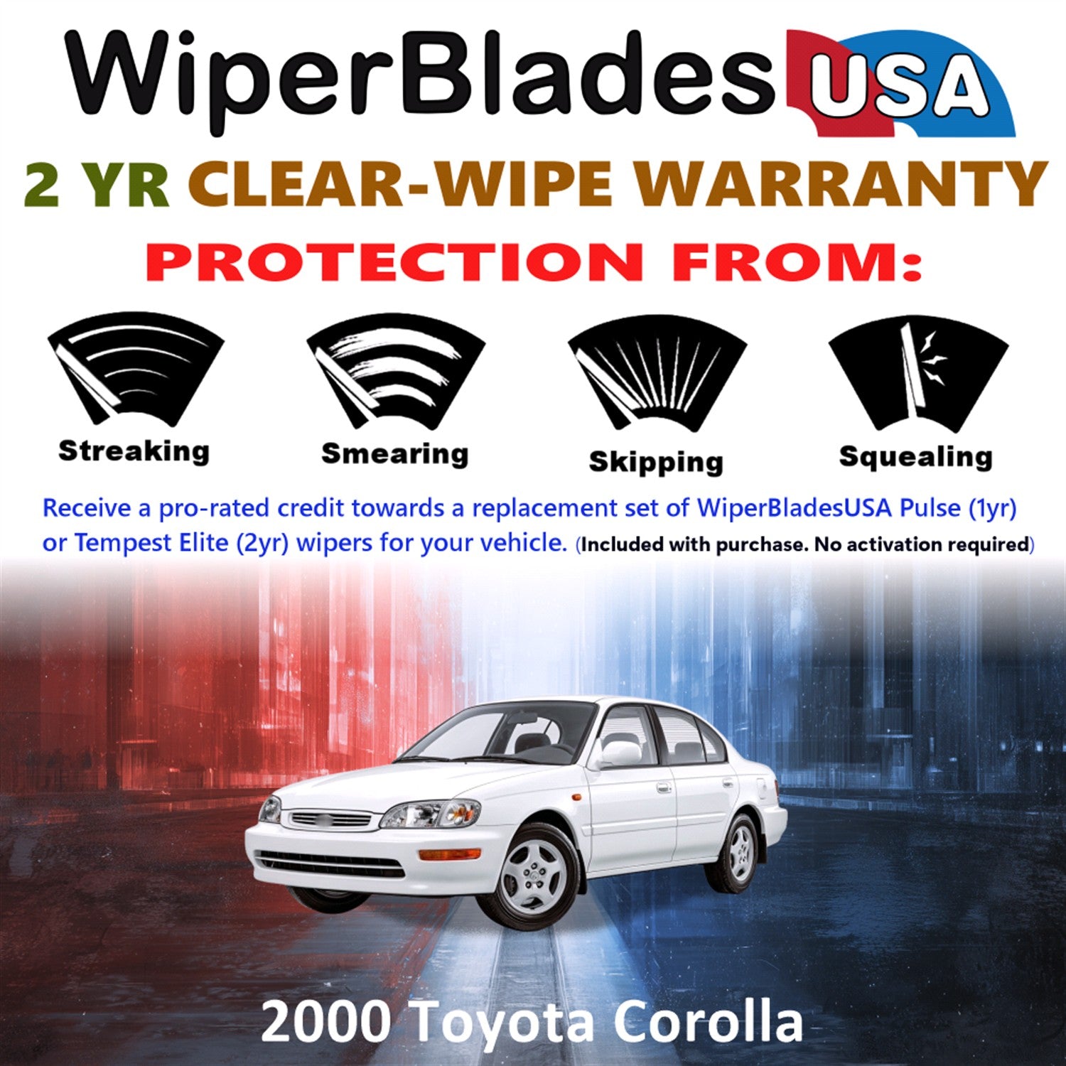 2000 Toyota Corolla Front Wiper blades Set  Includes 2yr Wear Warranty & Free Delivery